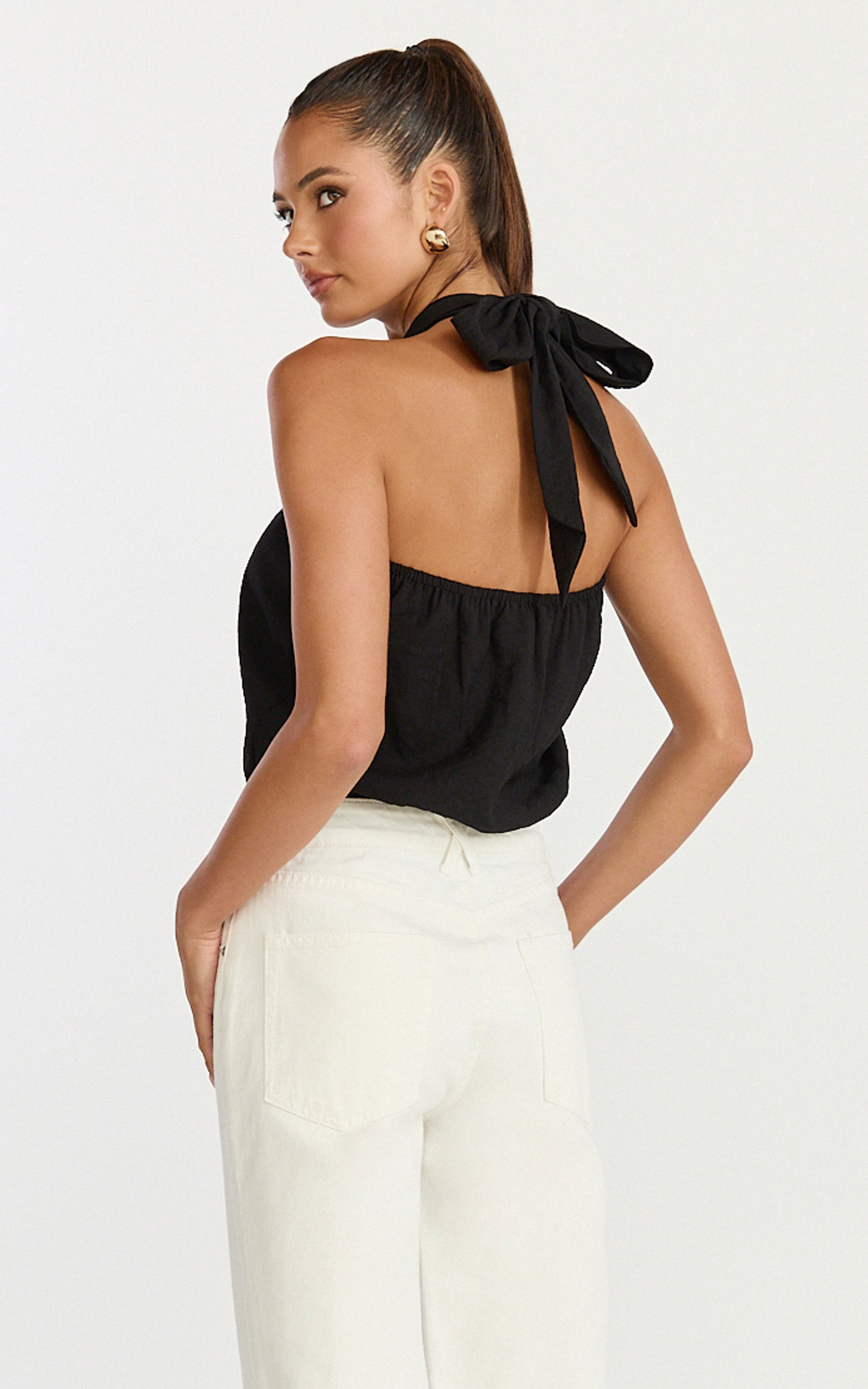 Victoria Bodysuit - Tie Knot Halter Neck Bodysuit in Black