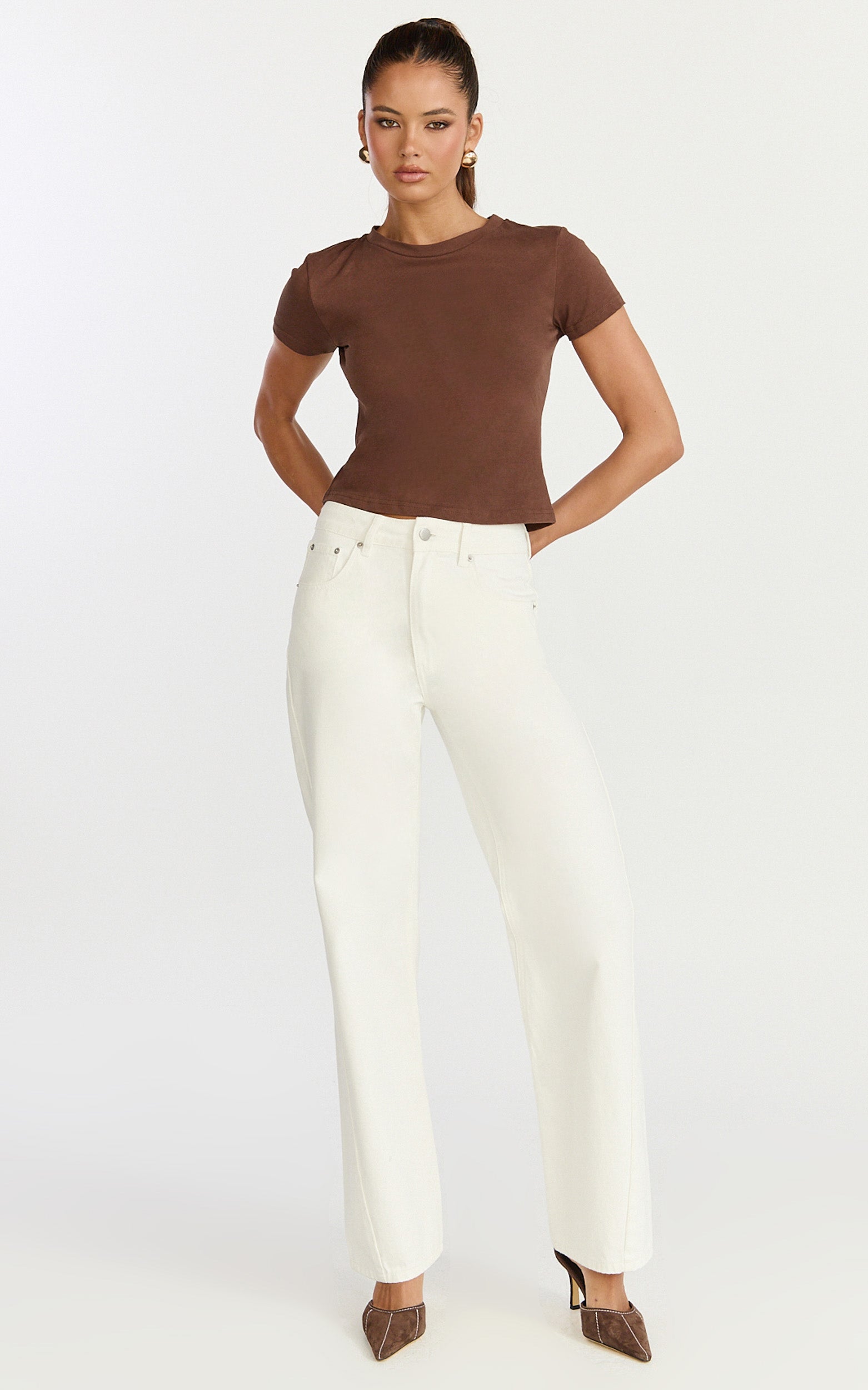 Georgina Top - Crew Neck Short Sleeve Baby Tee in Chocolate