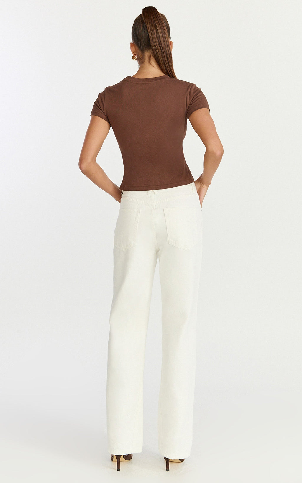 Georgina Top - Crew Neck Short Sleeve Baby Tee in Chocolate