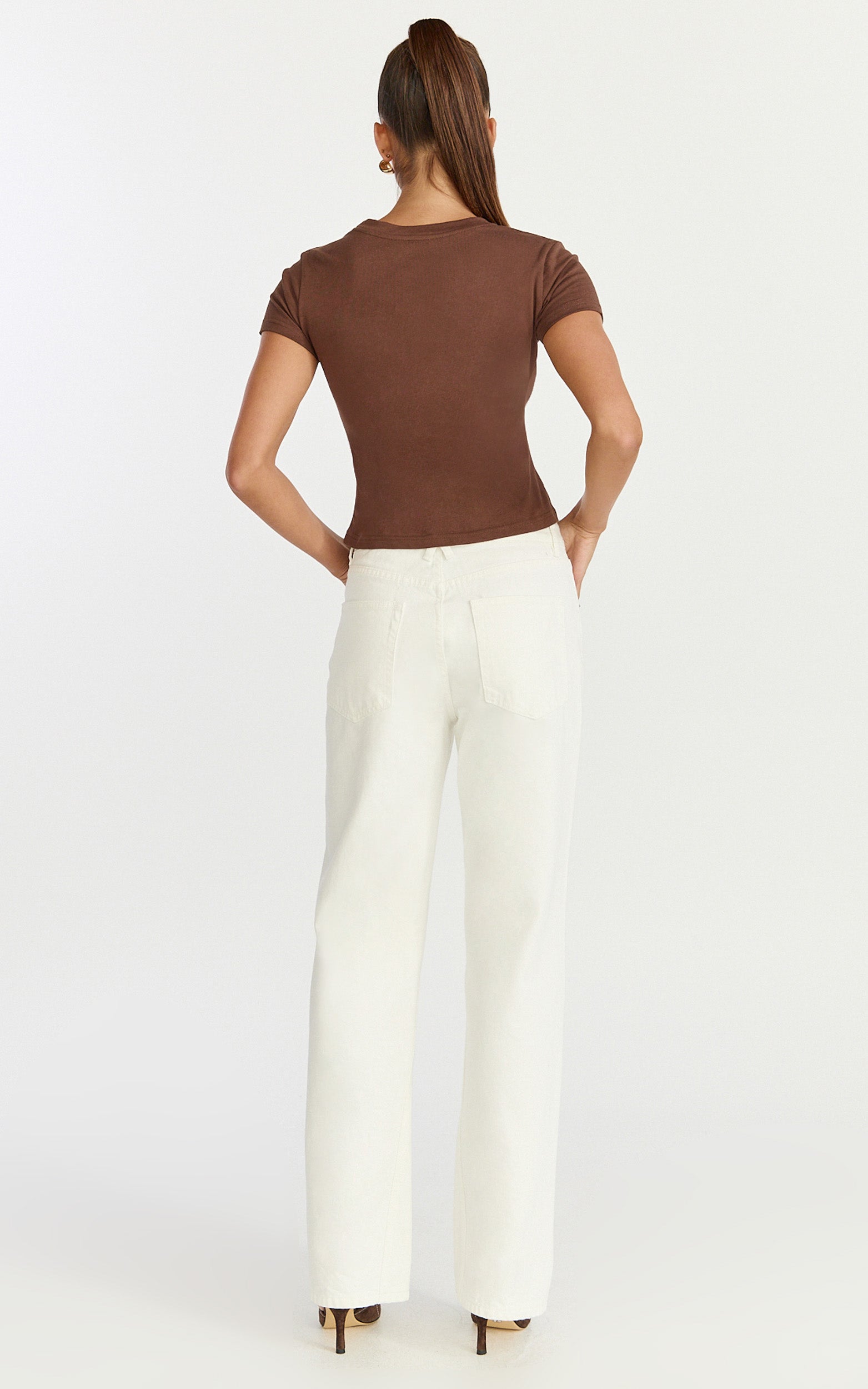 Georgina Top - Crew Neck Short Sleeve Baby Tee in Chocolate