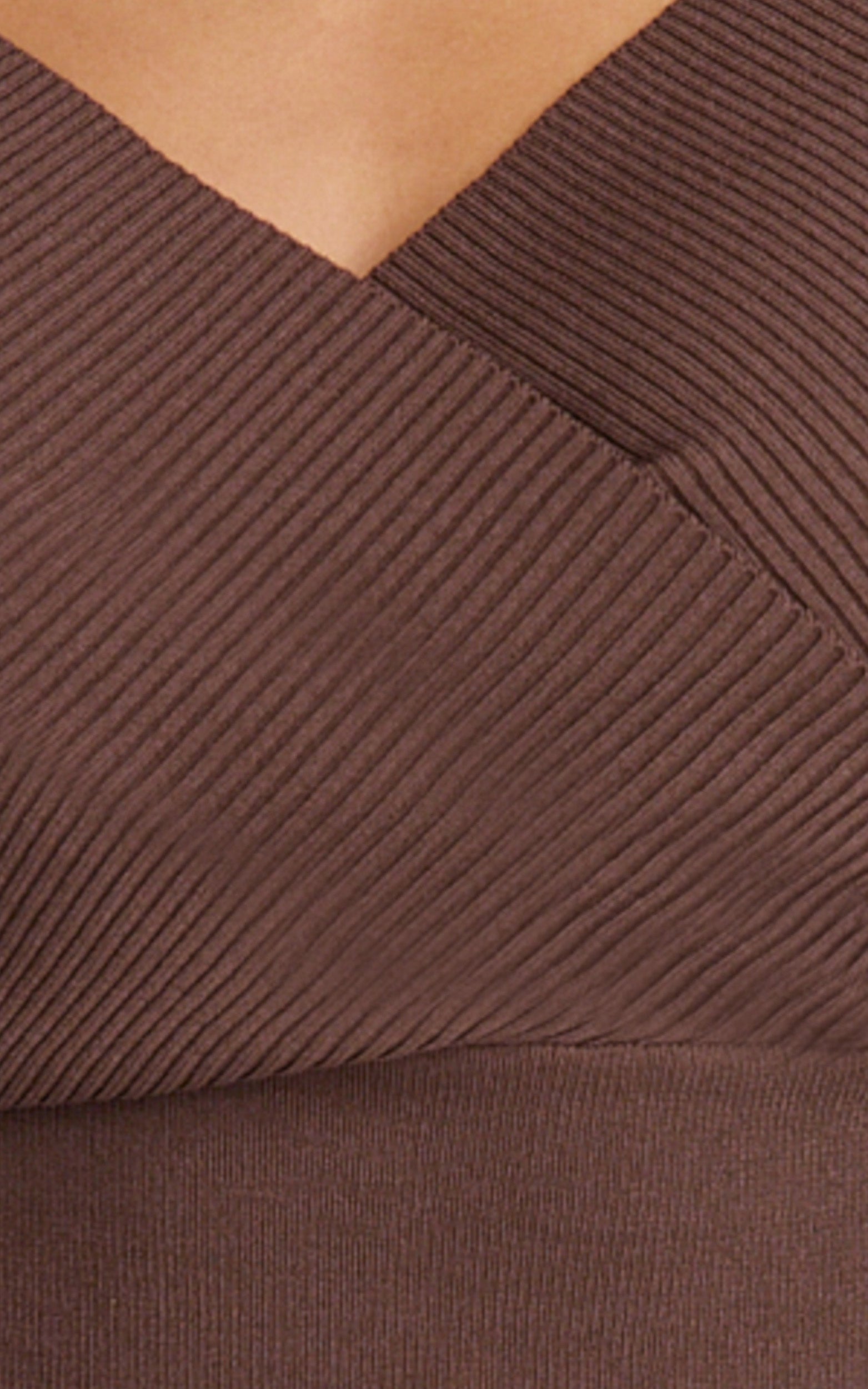 Petra Top - Long Sleeve Wrap Ribbed Knit Top in Chocolate