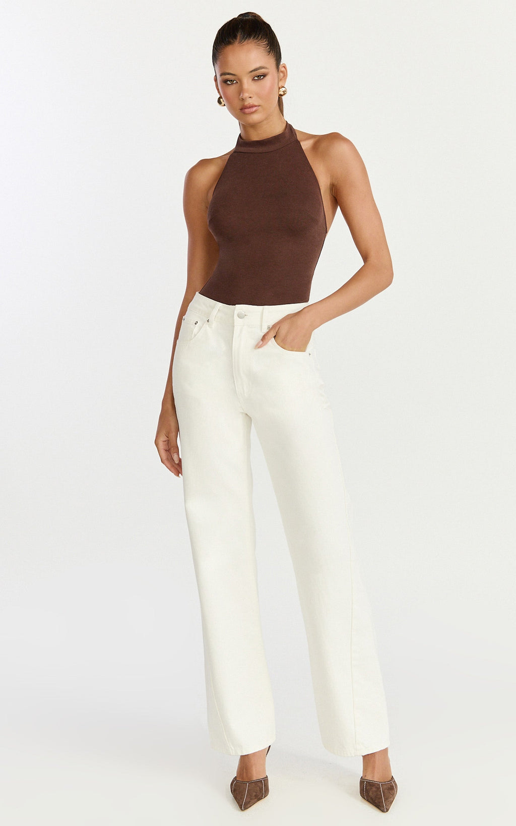 Margot Bodysuit - High Neck Bodysuit in Chocolate
