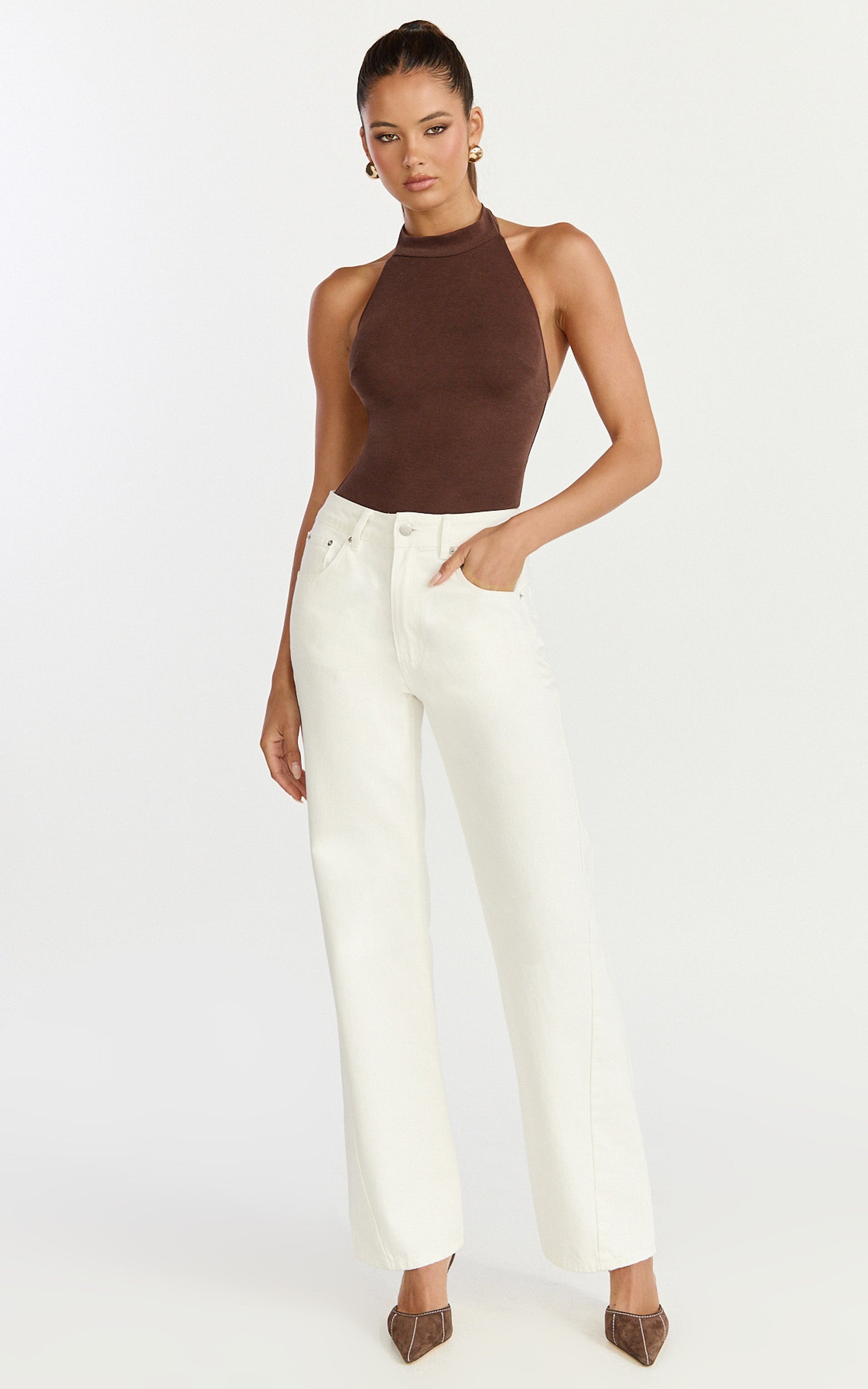 Margot Bodysuit - High Neck Bodysuit in Chocolate