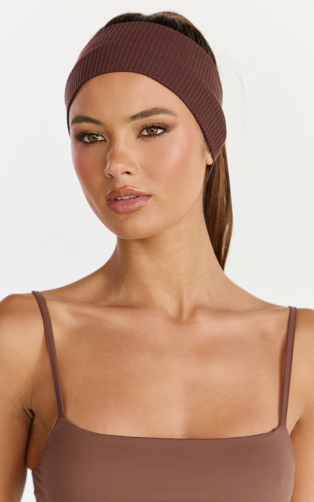 Vilma Headband - Thick Ribbed Headband in Dark Brown