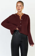 Nova Cardigan - Scallop Edge Button Down Cardigan in Wine