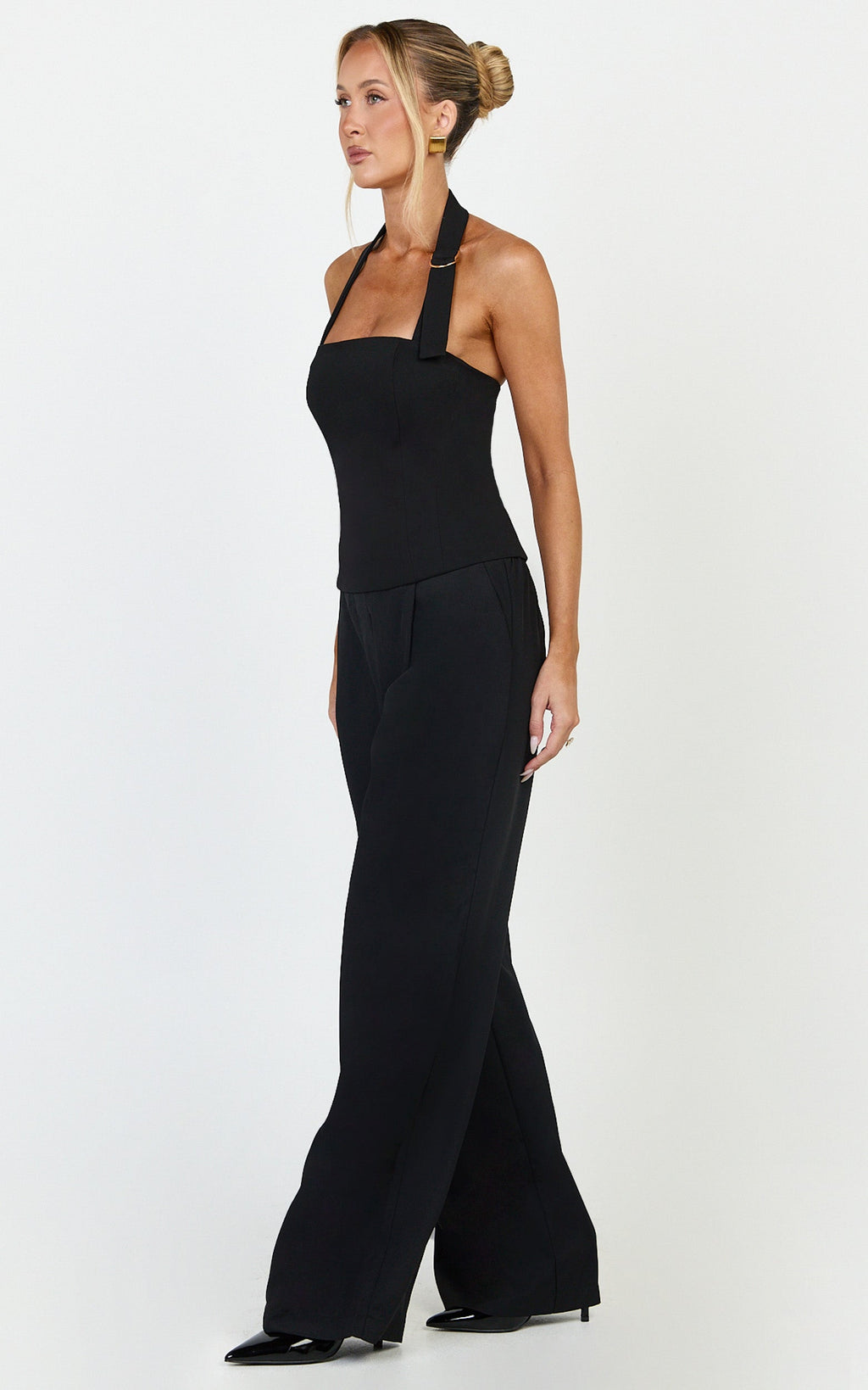 Tessa Pants - Elastic Back Pull On Tailored Pants in Black