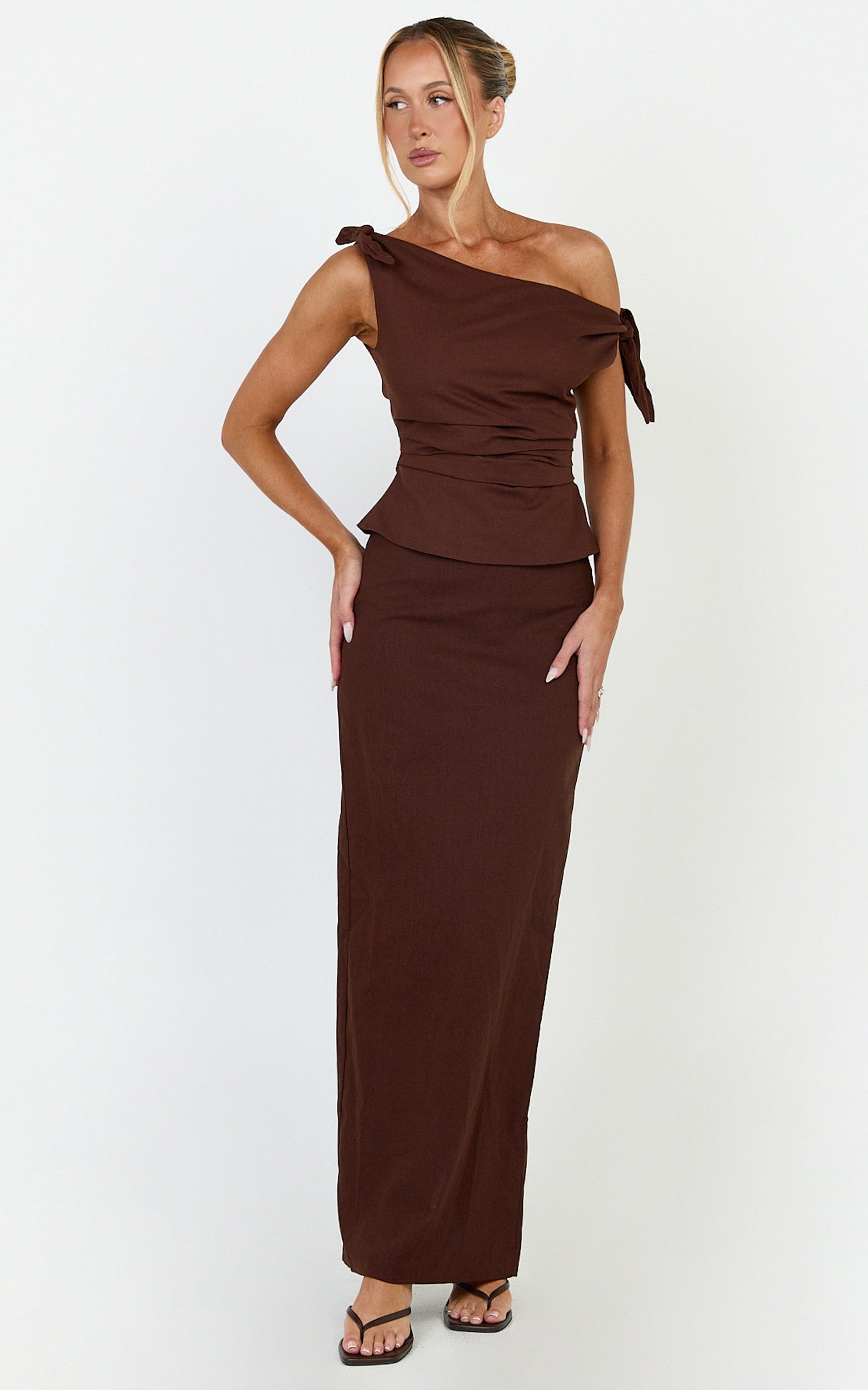Vance Maxi Skirt - Linen Back Split Skirt in Chocolate