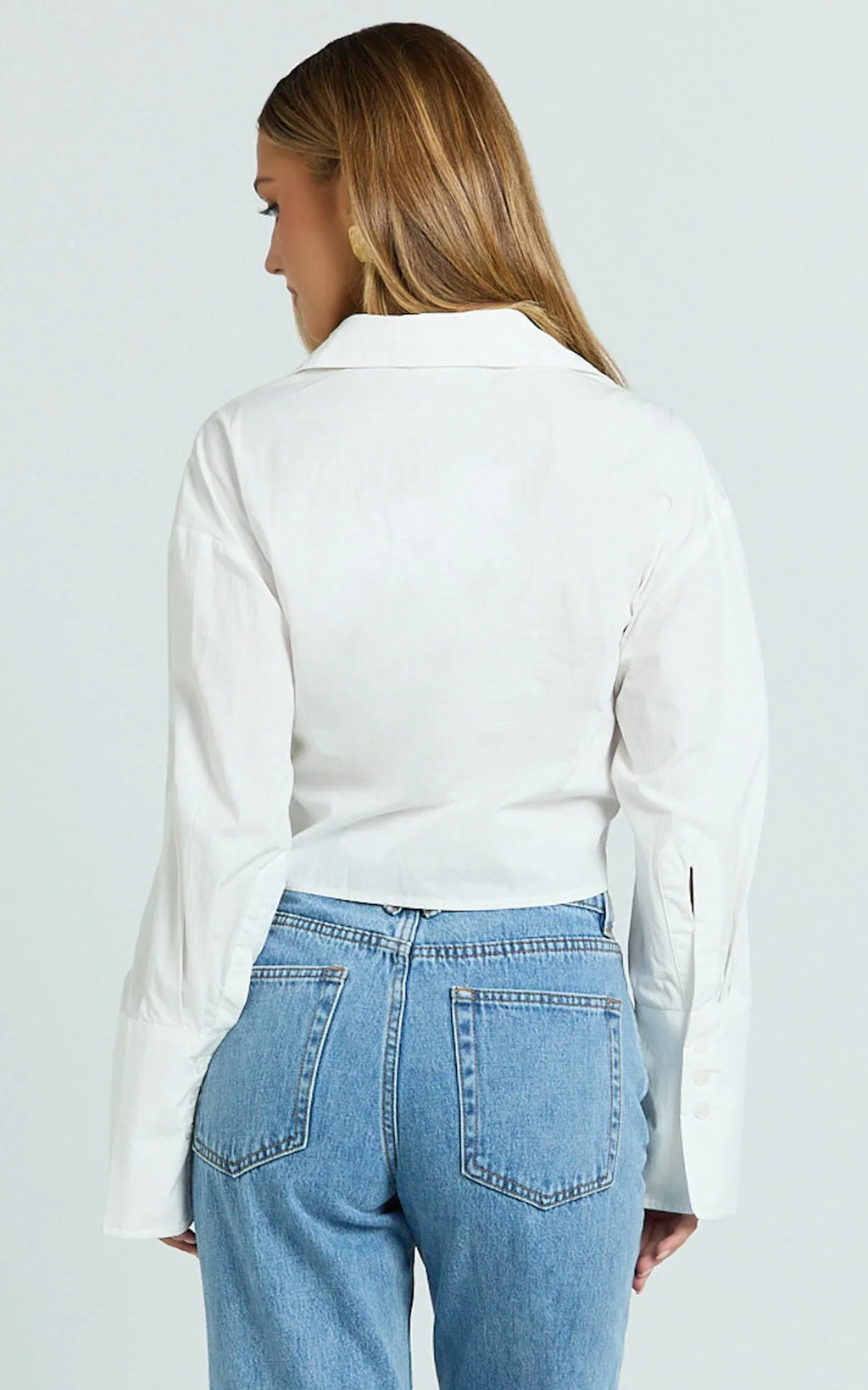 Duncan Top - Long Sleeve Wrap Waist Cropped Shirt in White