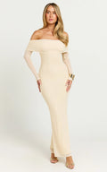 Bethanie Maxi Dress - Off The Shoulder Mesh Dress in Cream