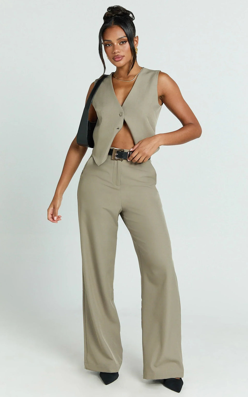 Melinda Pants - Recycled Tailored High Waist Wide Leg Pants in Light Olive