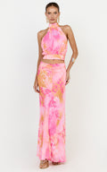 Nova Maxi Skirt - Gathered Waist Skirt in Hot House Orchid Print
