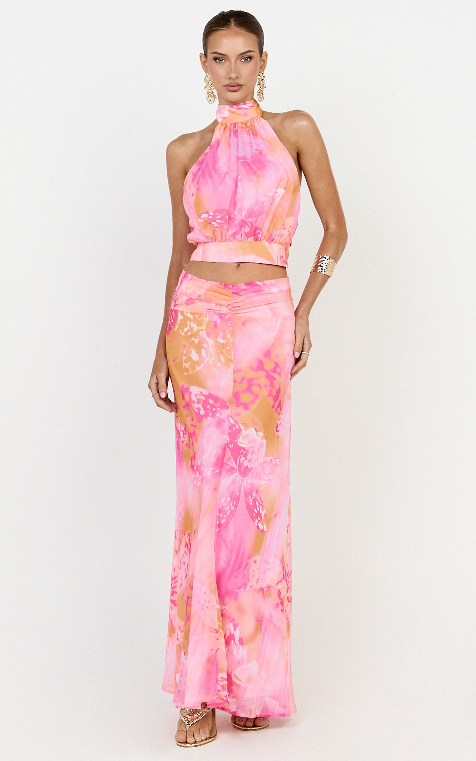 Nova Maxi Skirt - Gathered Waist Skirt in Hot House Orchid Print
