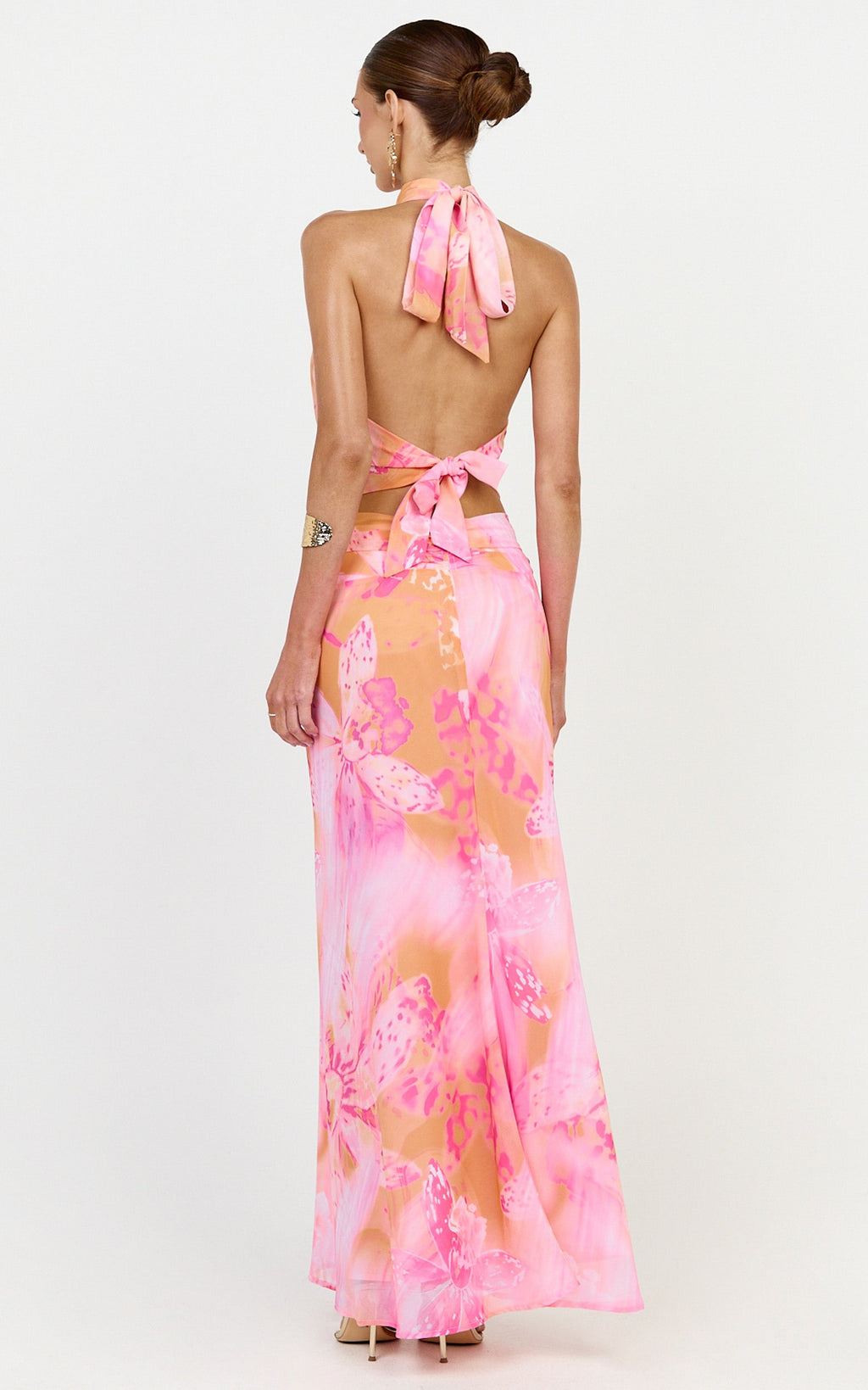 Nova Top - High Neck Georgette Top in Hot House Orchid Print