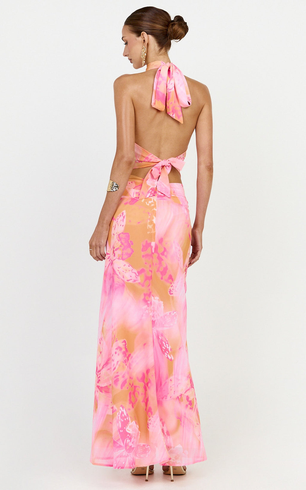 Nova Maxi Skirt - Gathered Waist Skirt in Hot House Orchid Print