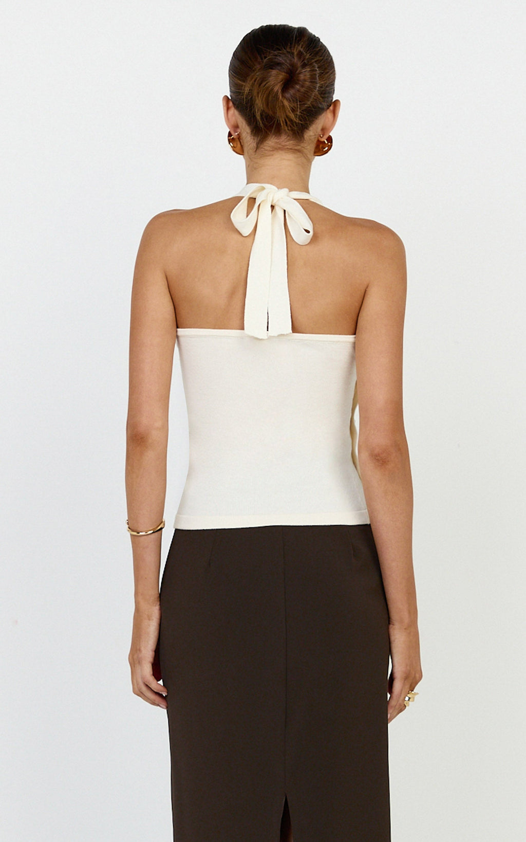 Julie Top - Tie Halter Button Detail Top in Ivory