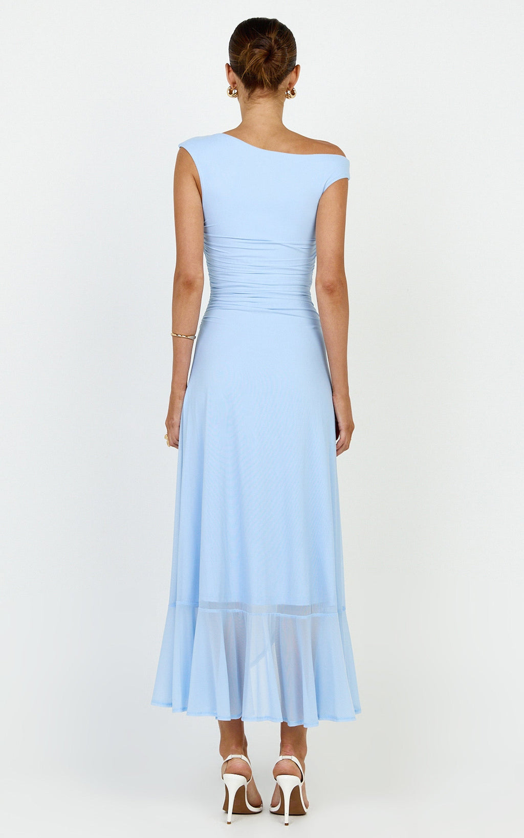 Judee Midi Dress - One Shoulder High Side Split Dress in Light Blue