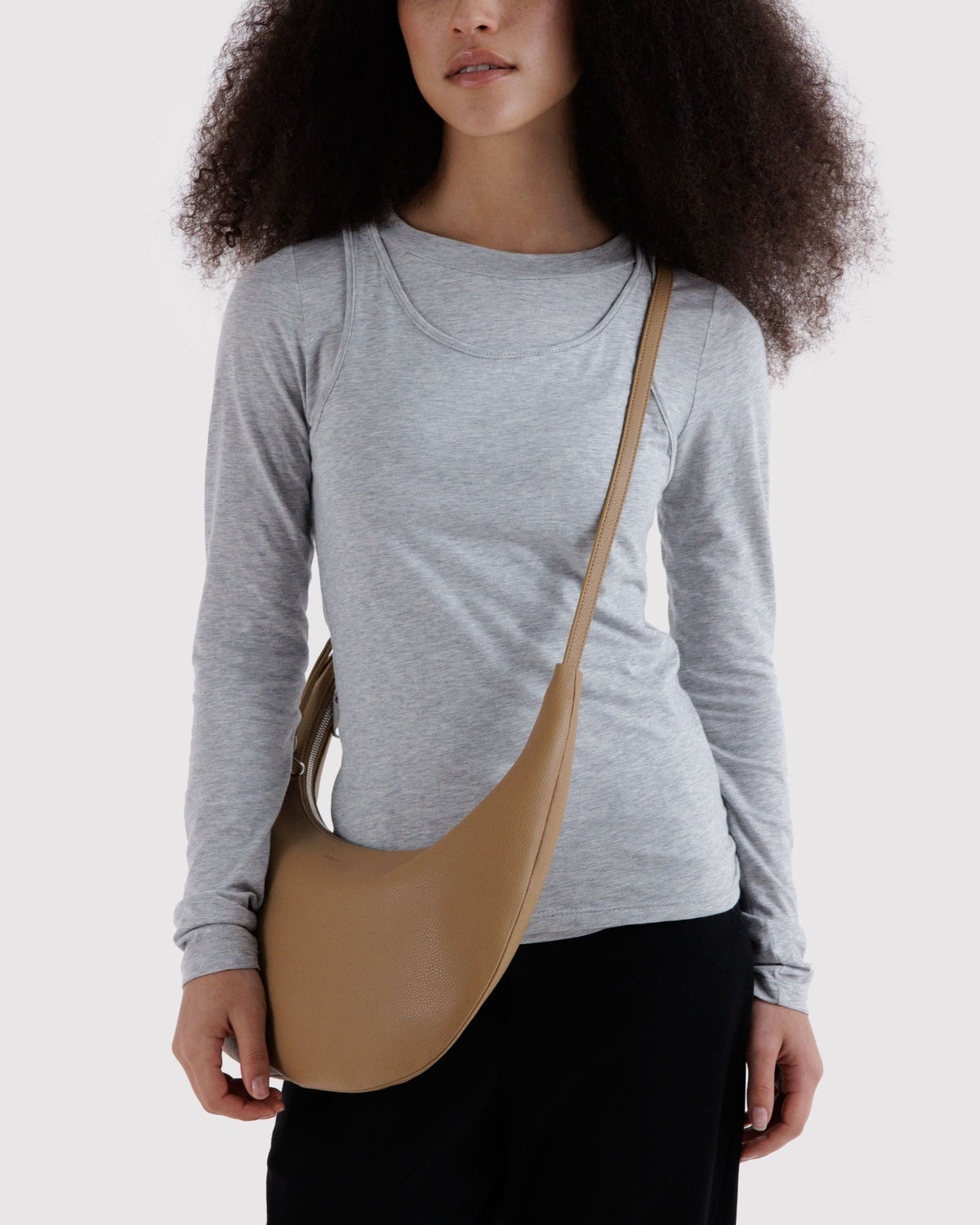Medium Recycled Leather Flat Crescent - Dune - image 3