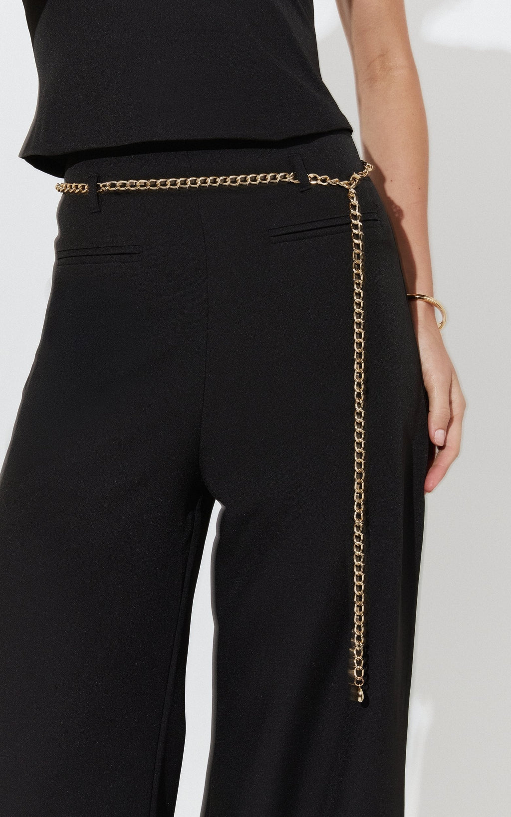 Miren Pants - High Waist Wide Leg Pants With Removable Gold Chain Belt in Black