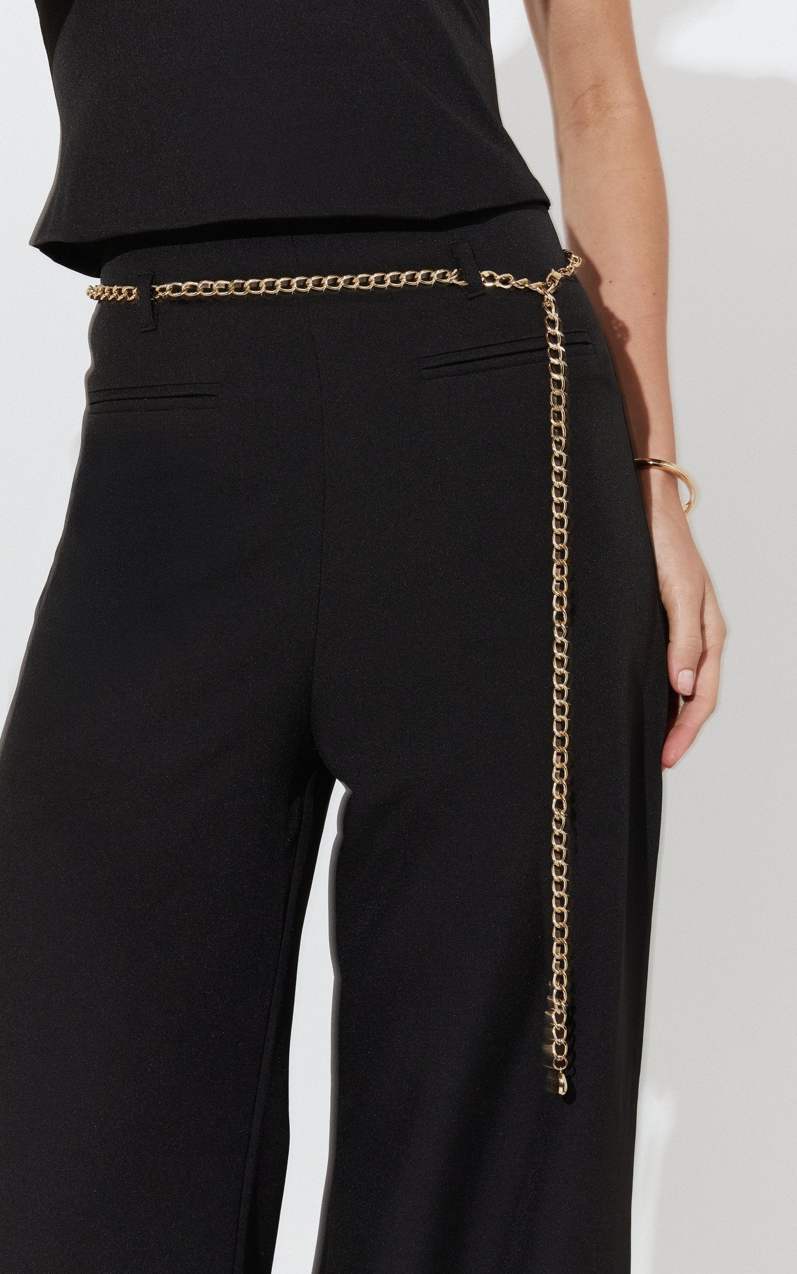Miren Pants - High Waist Wide Leg Pants With Removable Gold Chain Belt in Black