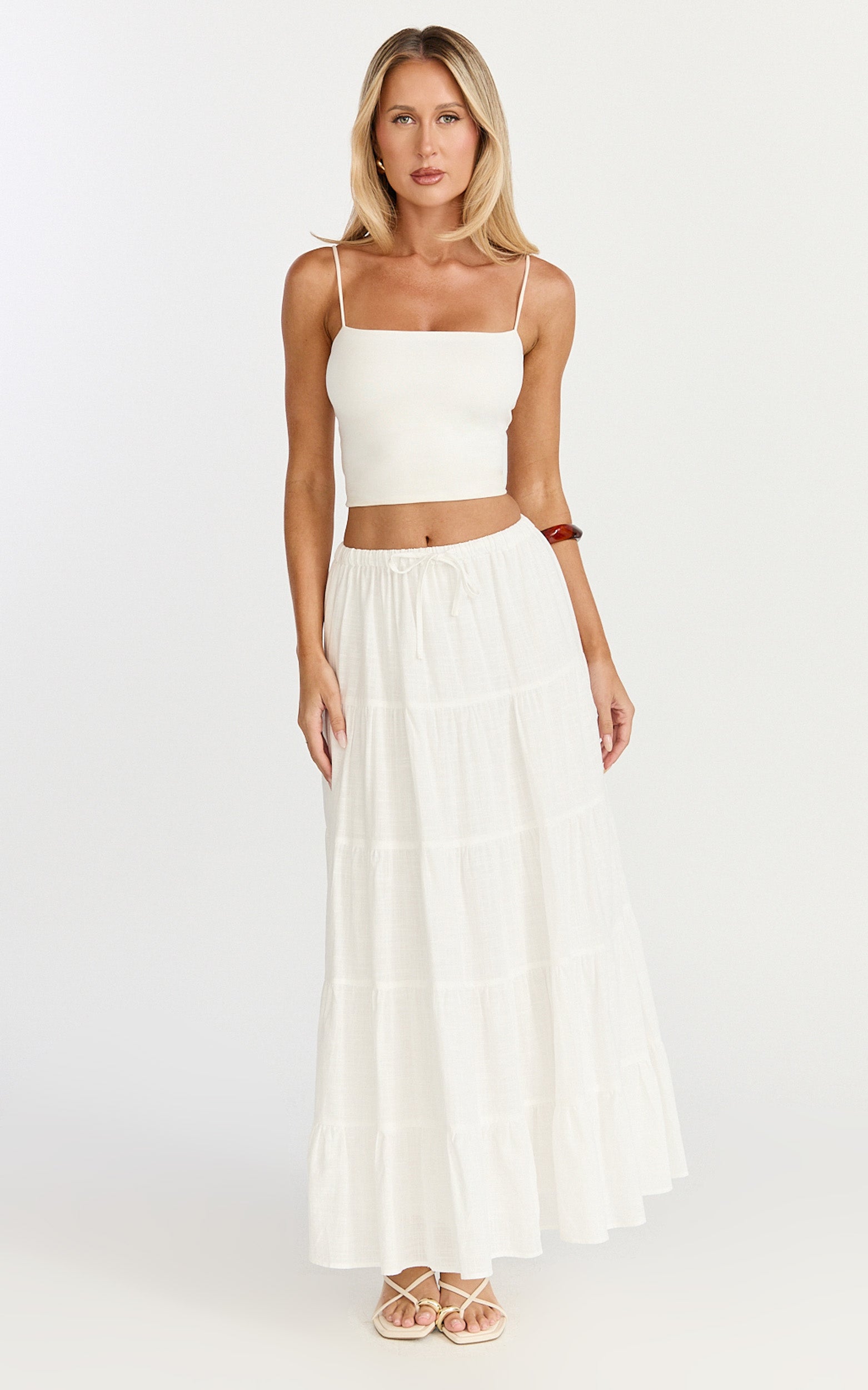 Aurora Maxi Skirt - Low Rise Tiered Maxi Skirt in Off White