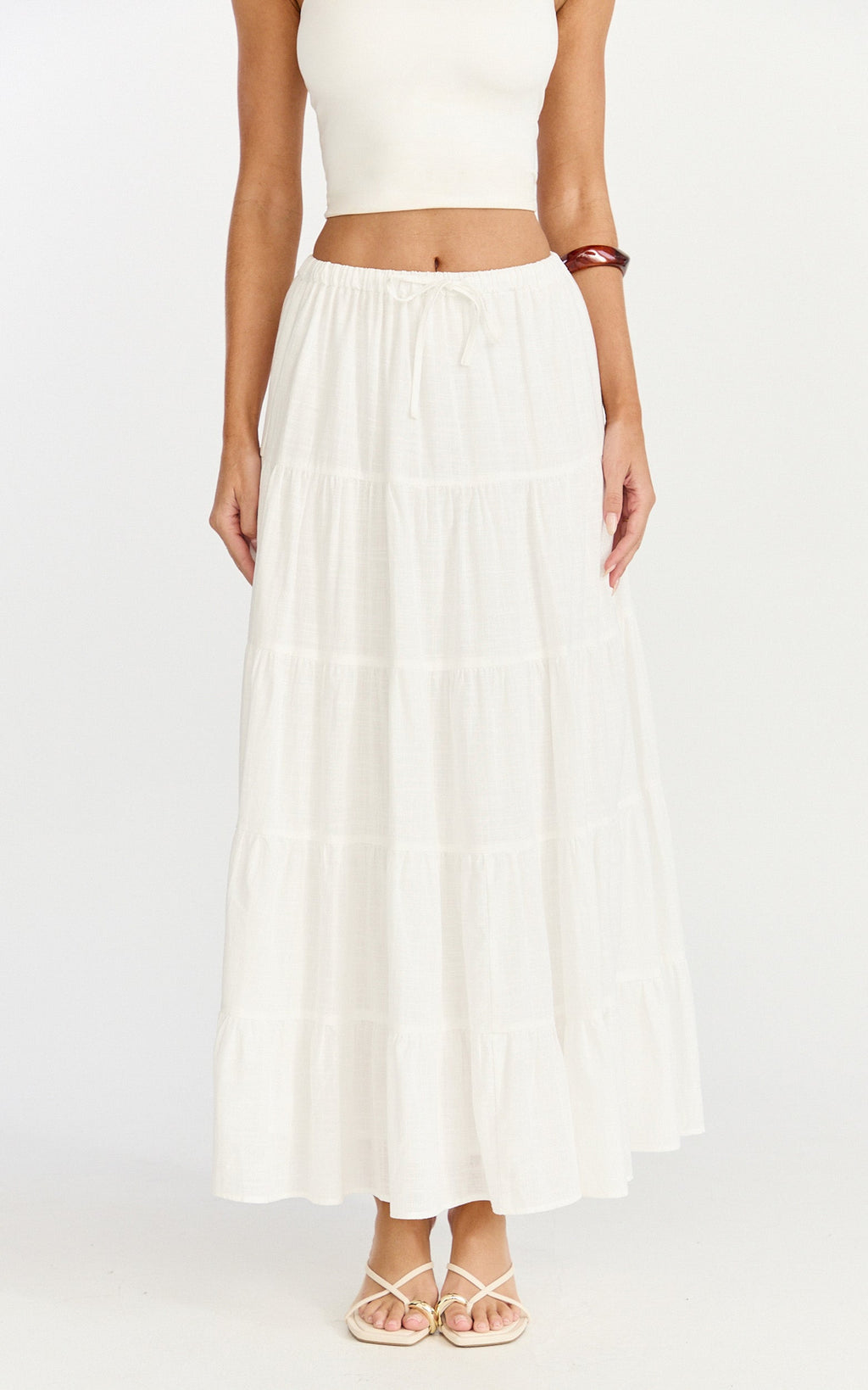 Aurora Maxi Skirt - Low Rise Tiered Maxi Skirt in Off White