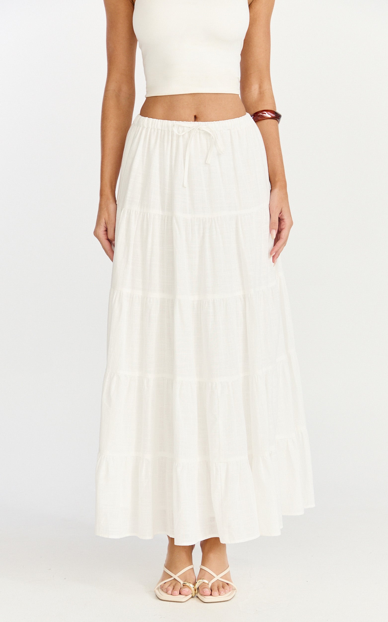 Aurora Maxi Skirt - Low Rise Tiered Maxi Skirt in Off White
