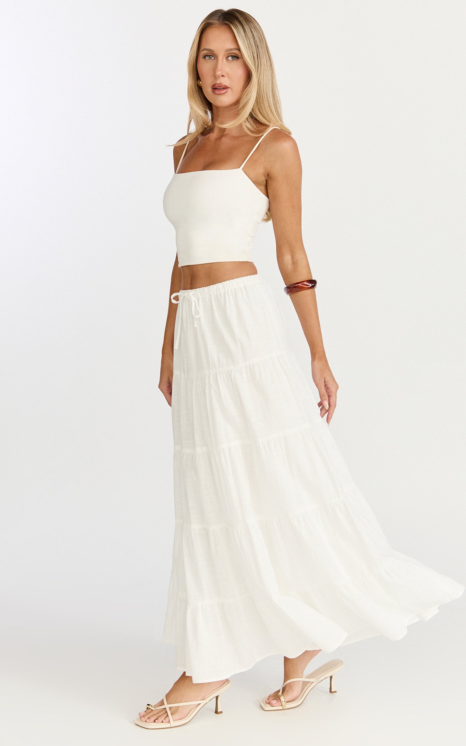 Aurora Maxi Skirt - Low Rise Tiered Maxi Skirt in Off White