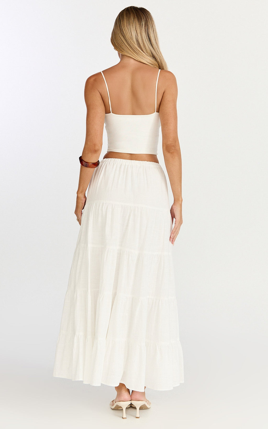 Aurora Maxi Skirt - Low Rise Tiered Maxi Skirt in Off White