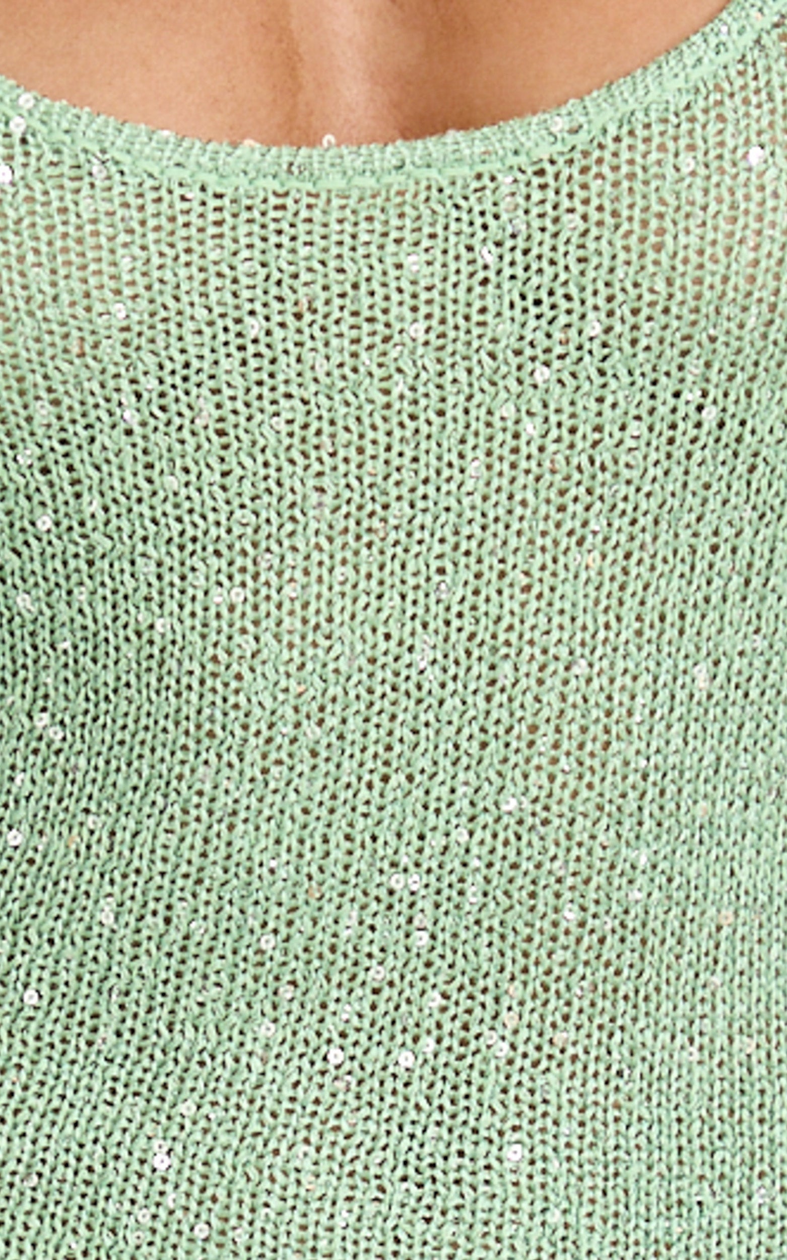 Jenna Maxi Dress - Scoop Neck Sleeveless Sequin Knit Dress in Sage