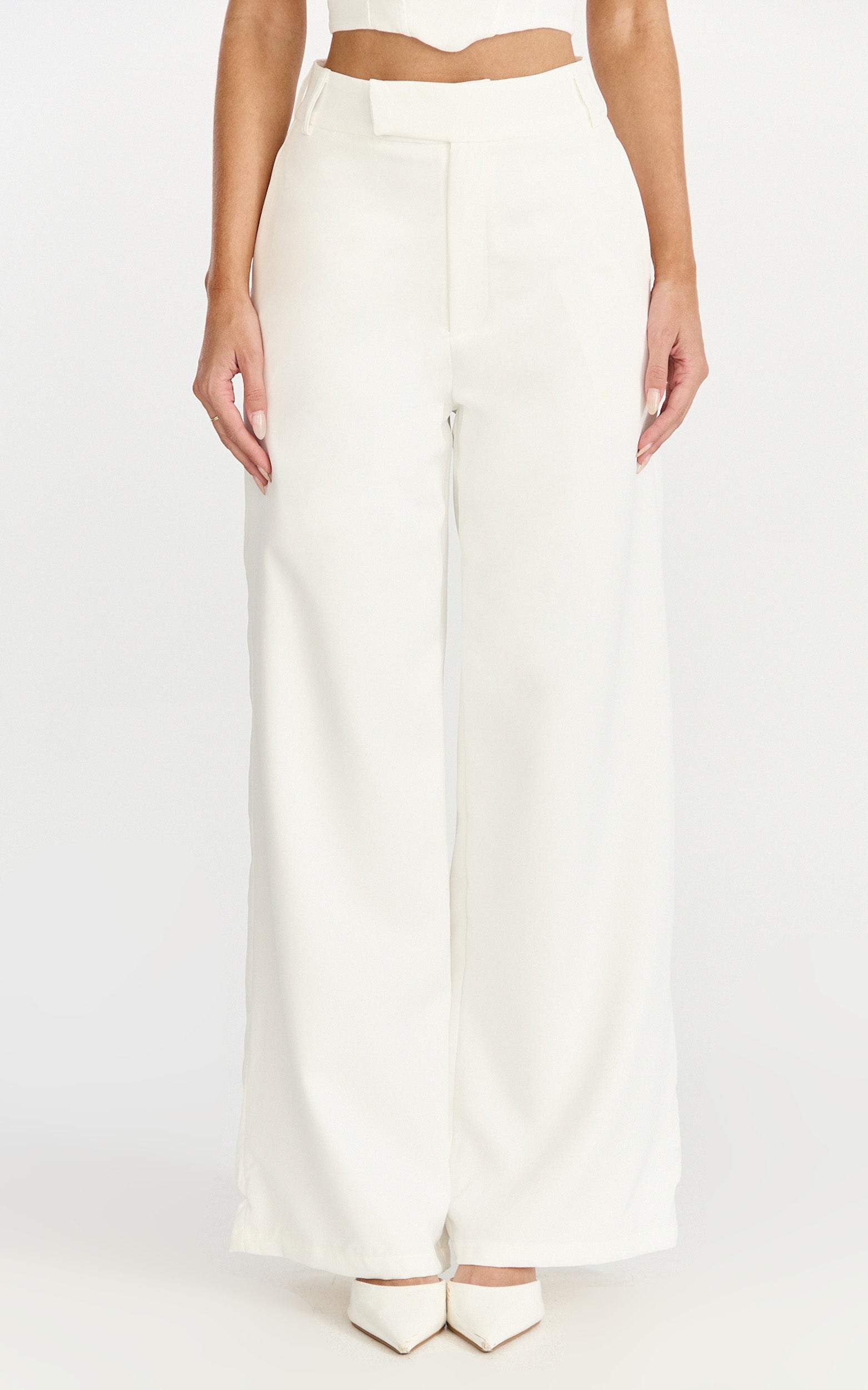 Karina Pants - High Waist Wide Leg Pants in Cream