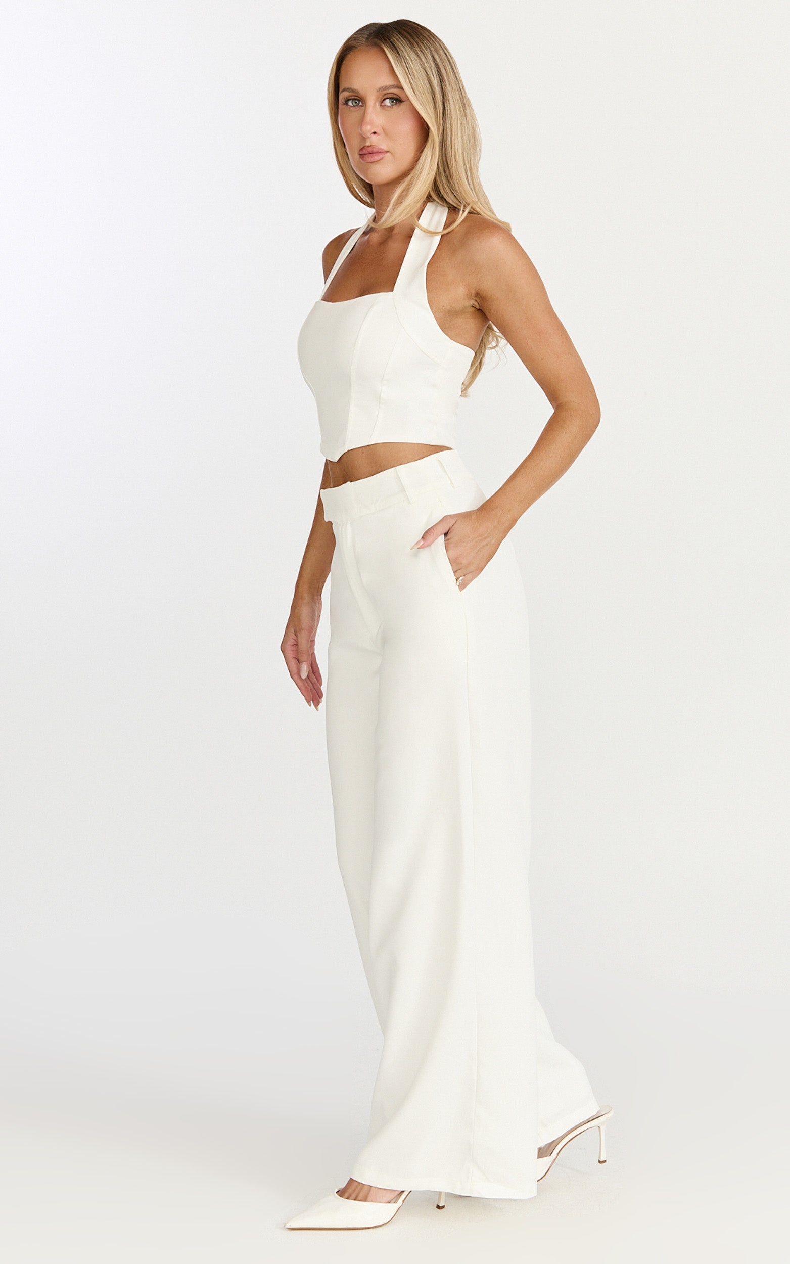 Karina Pants - High Waist Wide Leg Pants in Cream