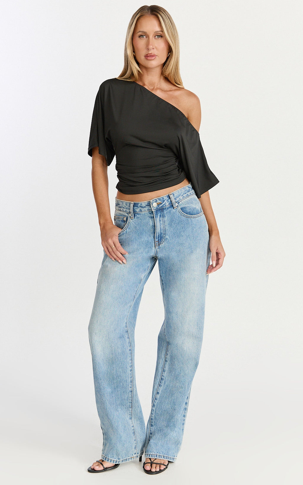 Dora Top - Off Shoulder Ruched Waist Top in Black