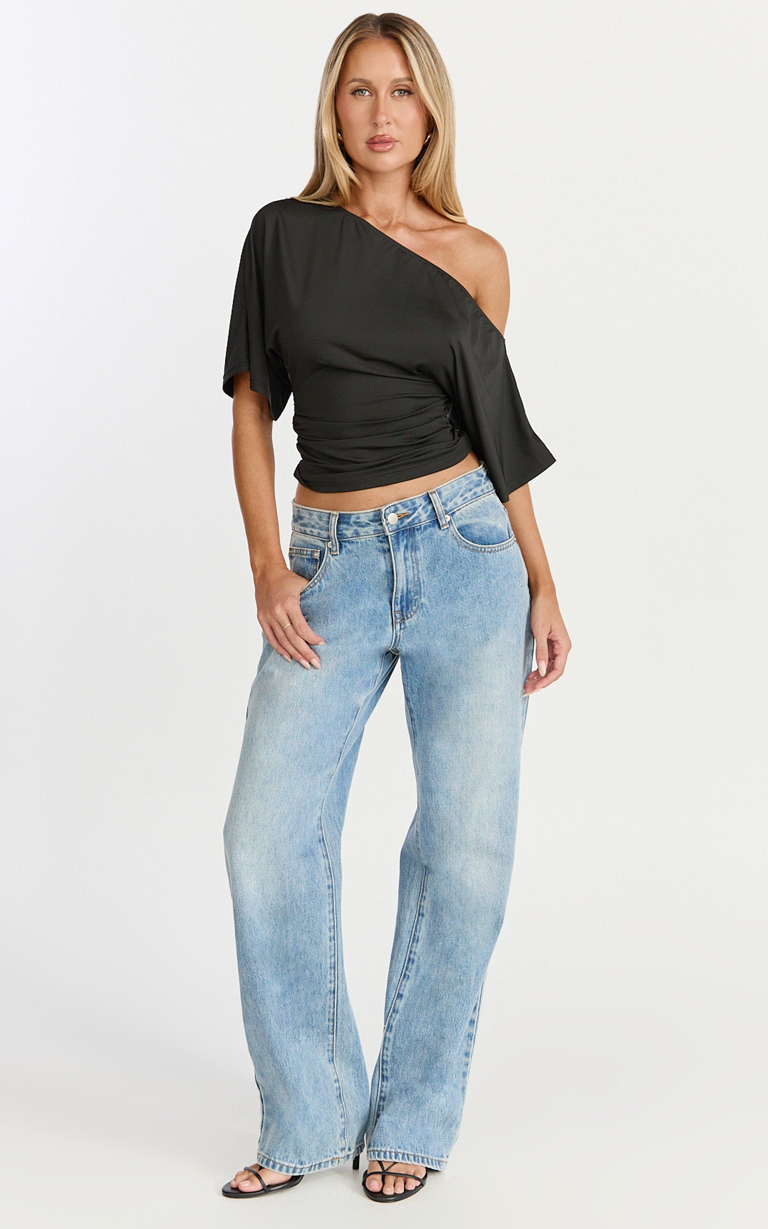 Dora Top - Off Shoulder Ruched Waist Top in Black