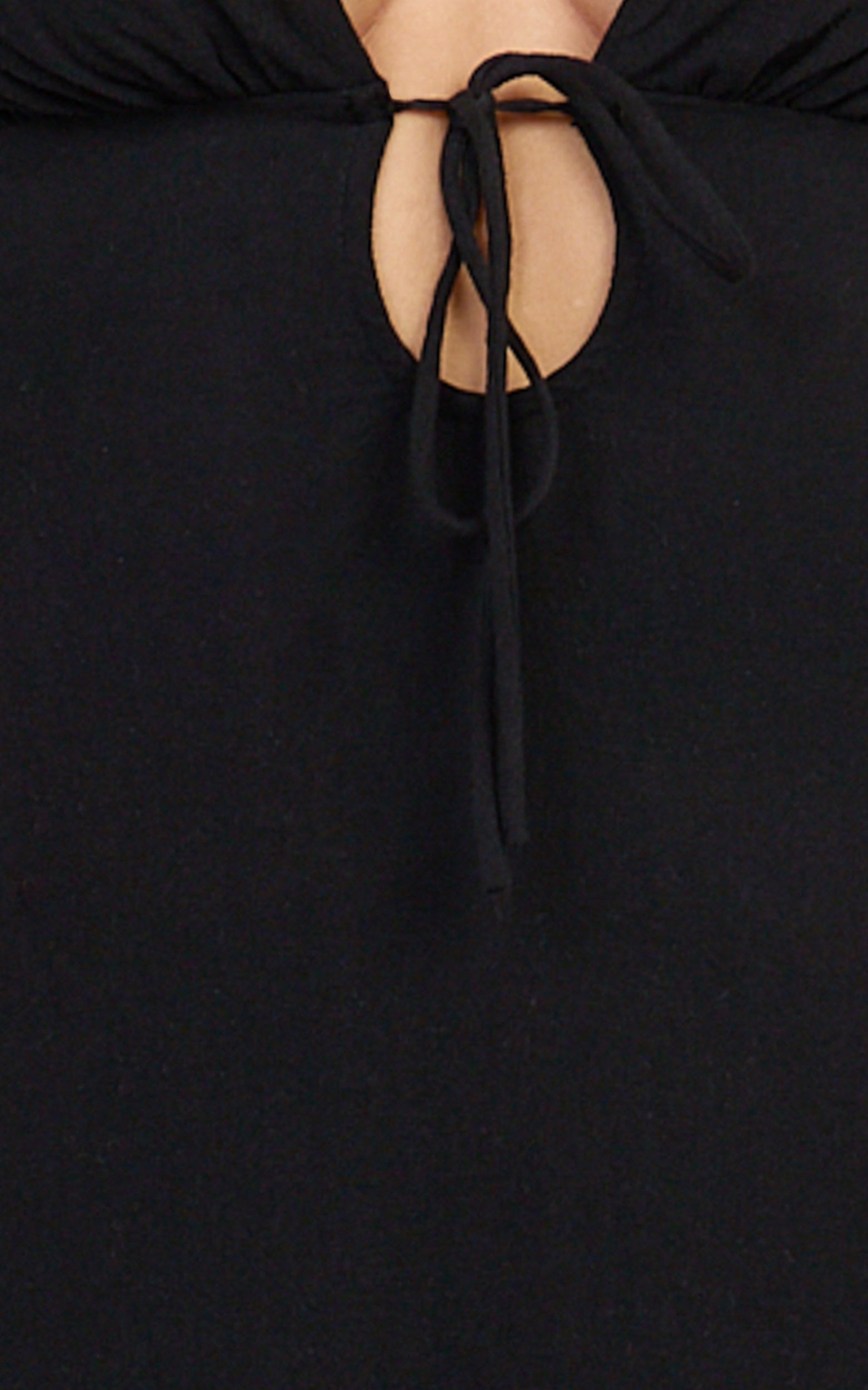 Silvena Midi Dress - Plunge Neckline Tie Front A Line Dress in Black
