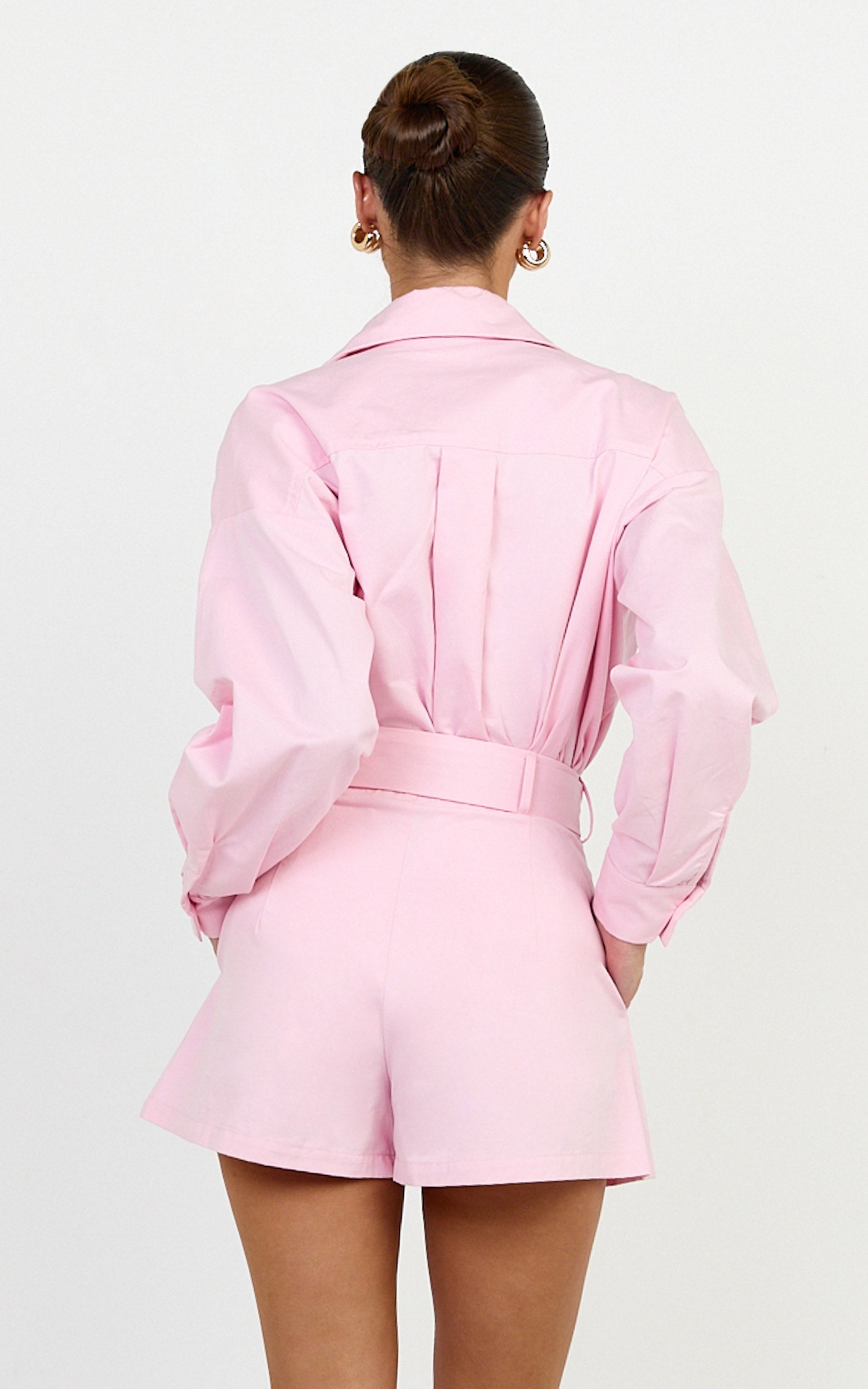 Violet Top  - Button Down Long Sleeve Shirt in Pale Pink