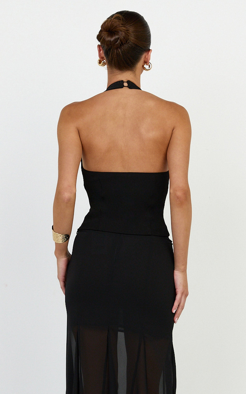 Leilani Top - Plunge Neck Gold Hardware Trim Top in Black