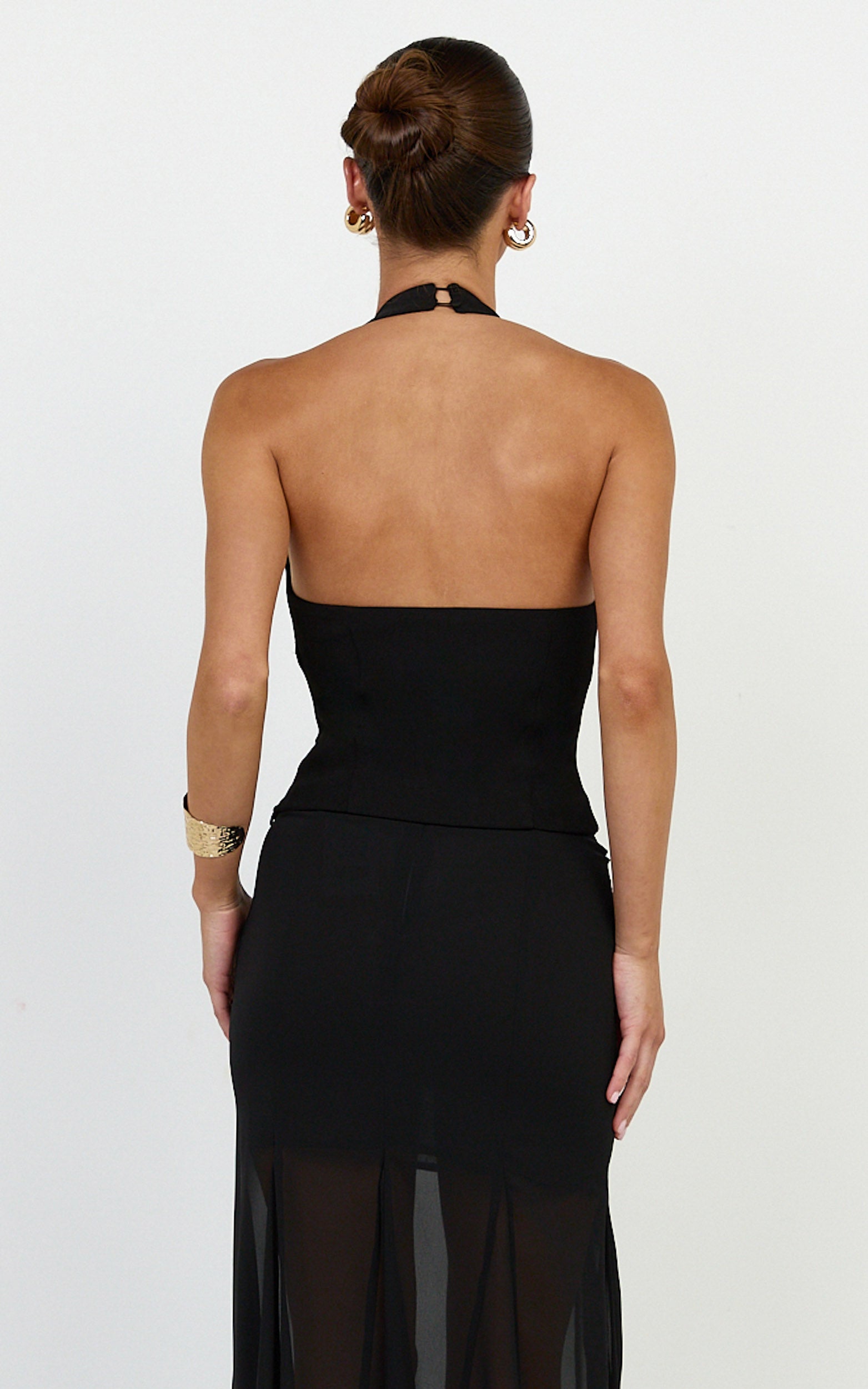 Leilani Top - Plunge Neck Gold Hardware Trim Top in Black