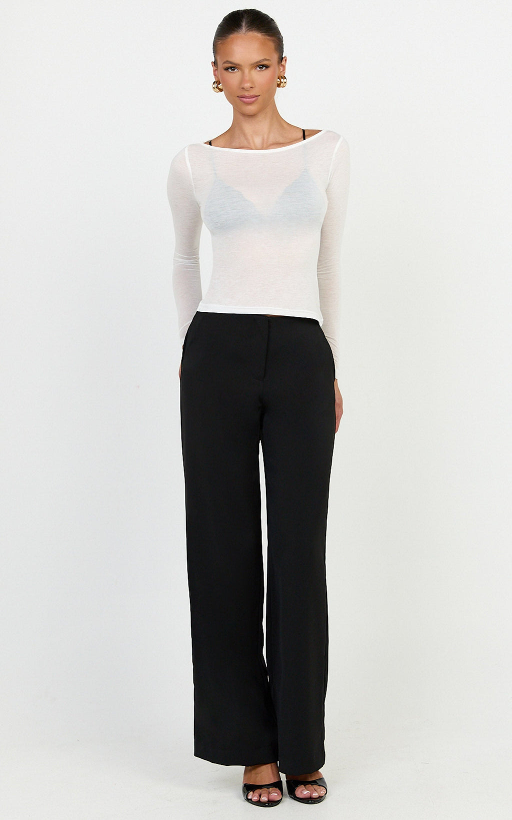 Madi Top - Long Sleeve Sheer Slub Jersey Top in White