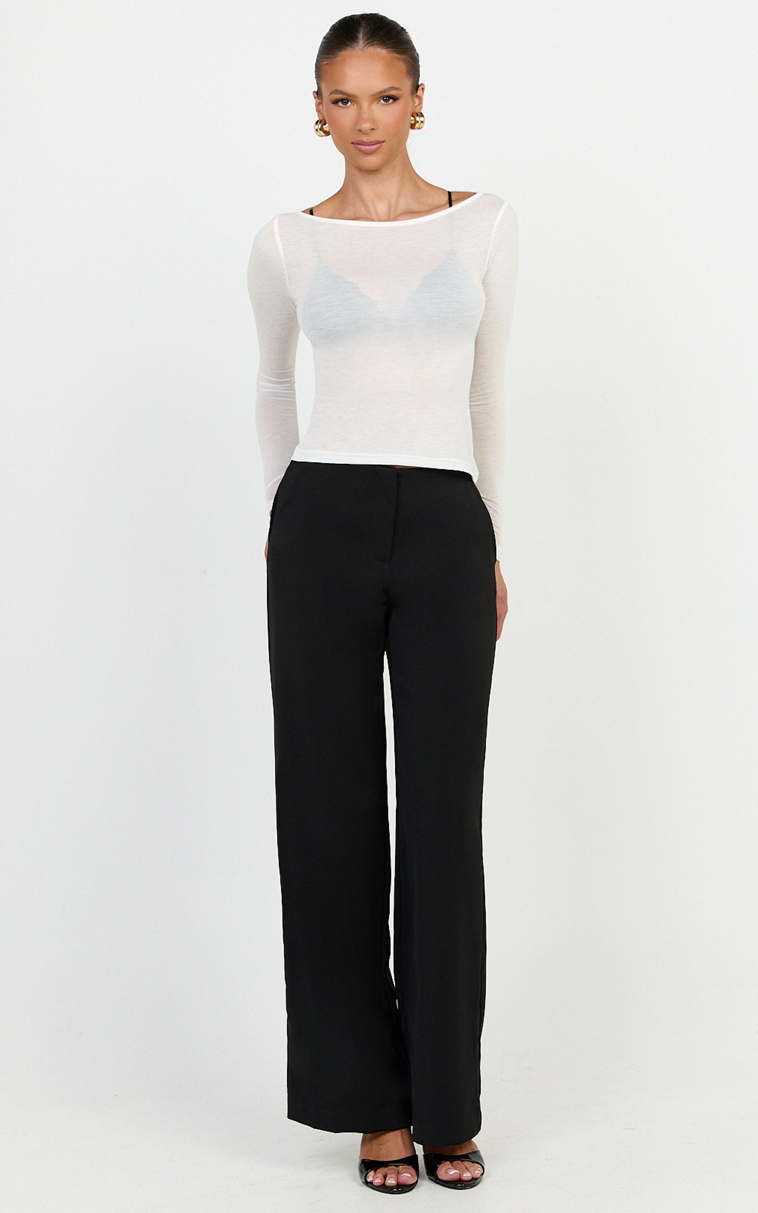 Madi Top - Long Sleeve Sheer Slub Jersey Top in White
