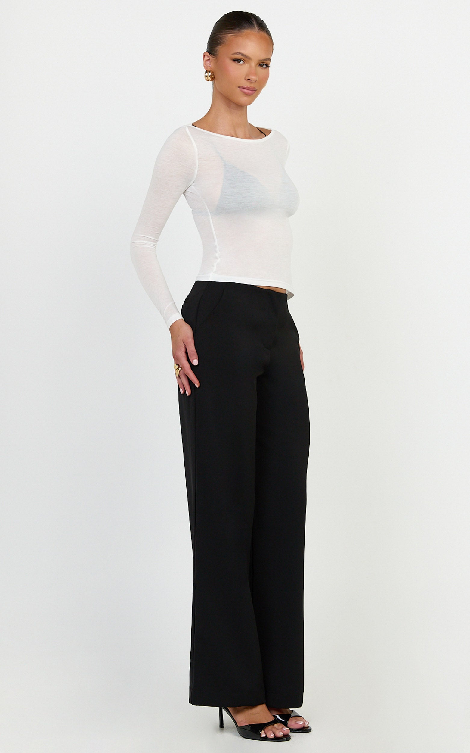 Madi Top - Long Sleeve Sheer Slub Jersey Top in White