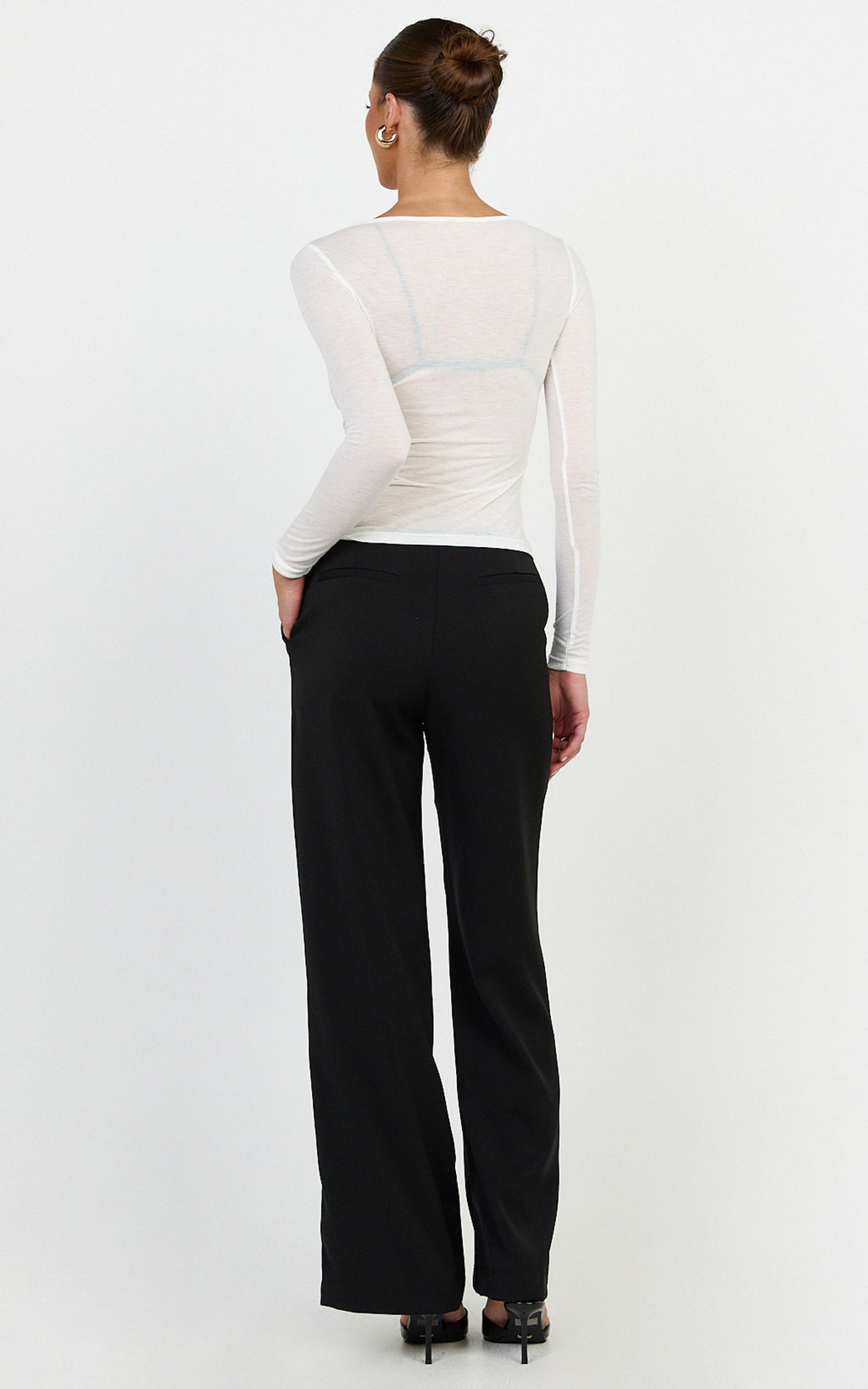 Madi Top - Long Sleeve Sheer Slub Jersey Top in White