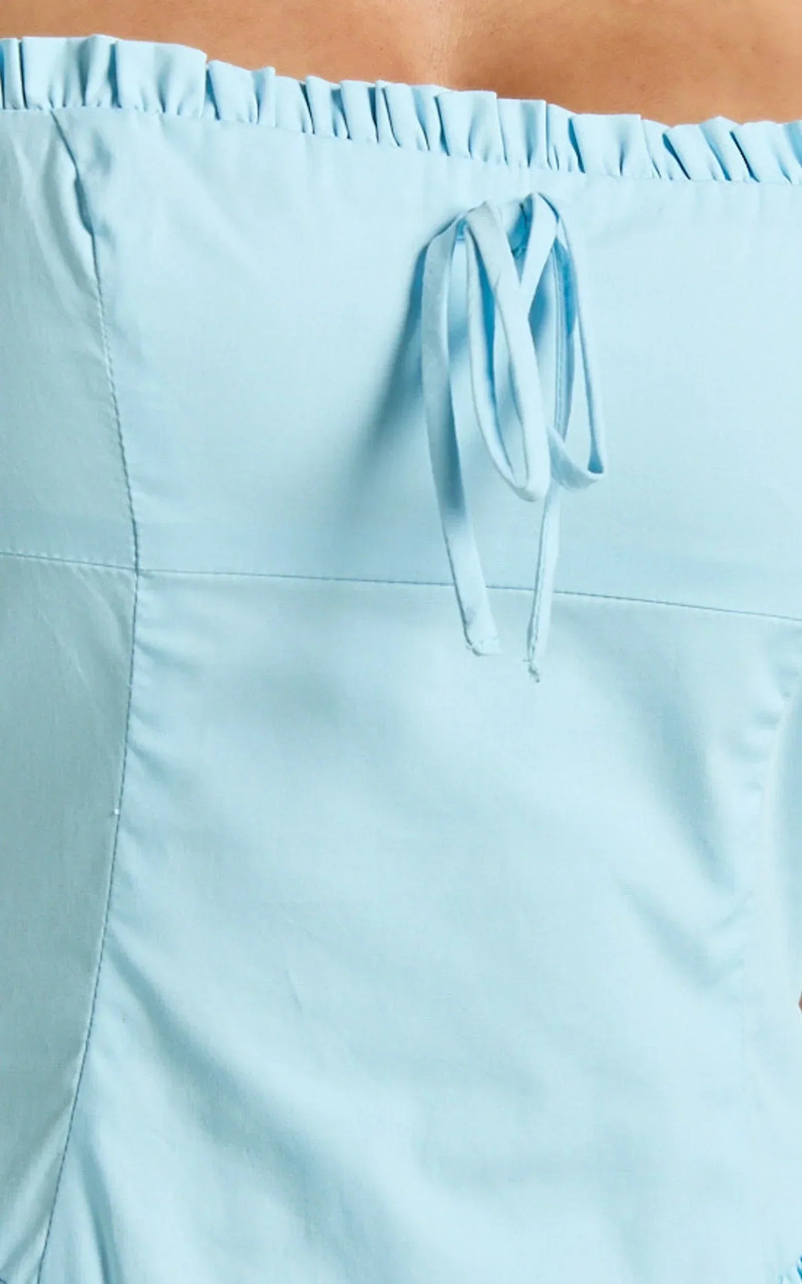 Julianne Mini Dress - Sweetheart Neck Drop Waist Pleated Dress in Light Blue