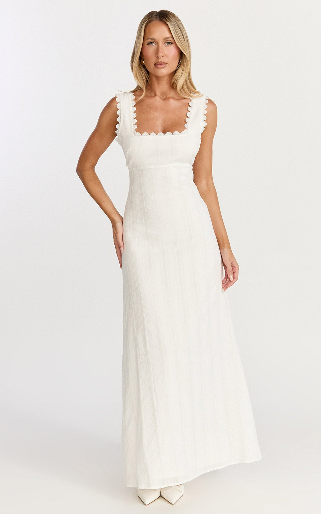 Roxanne Midi Dress - Square Neck Fit And Flare Dress in White