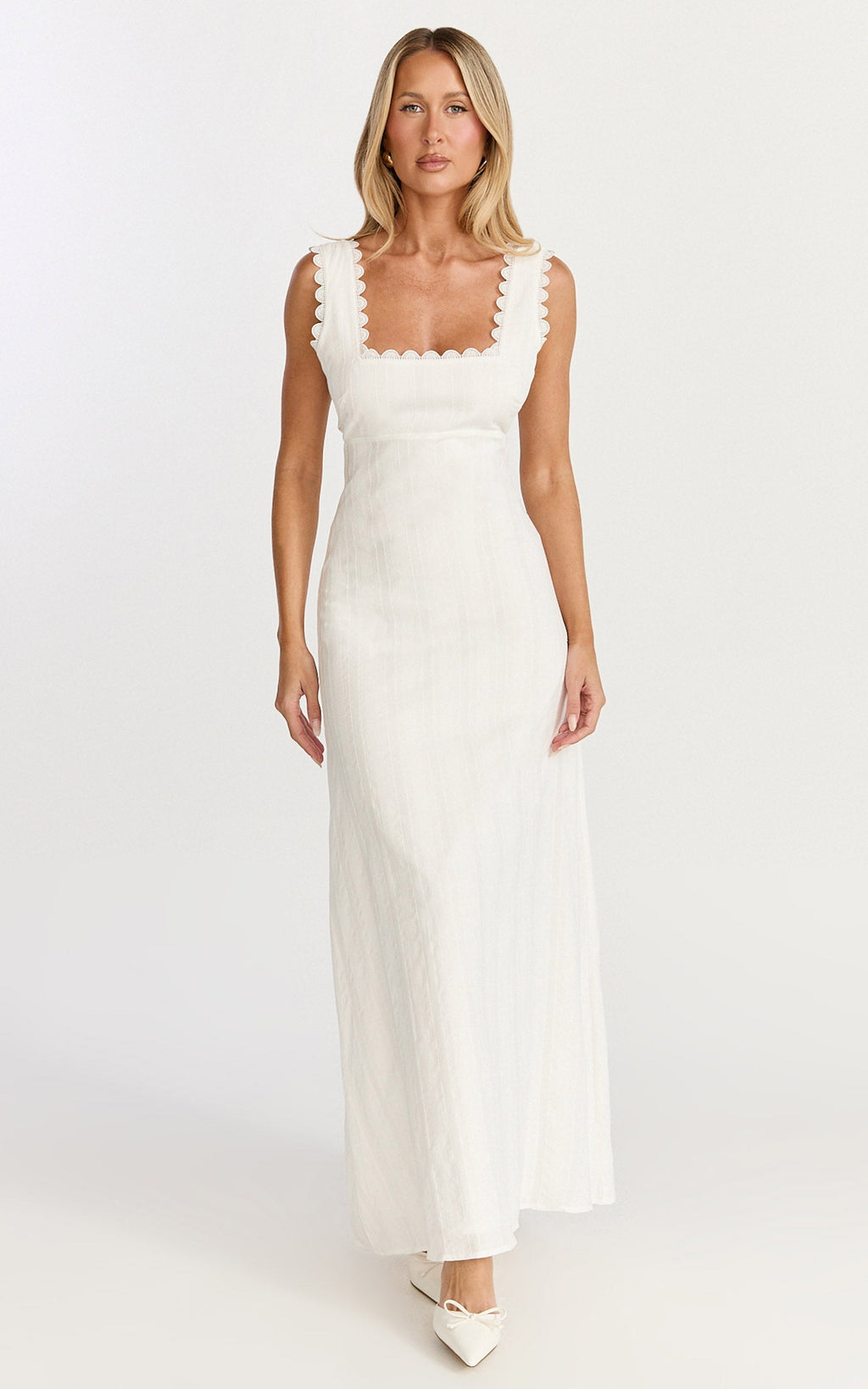 Roxanne Midi Dress - Square Neck Fit And Flare Dress in White