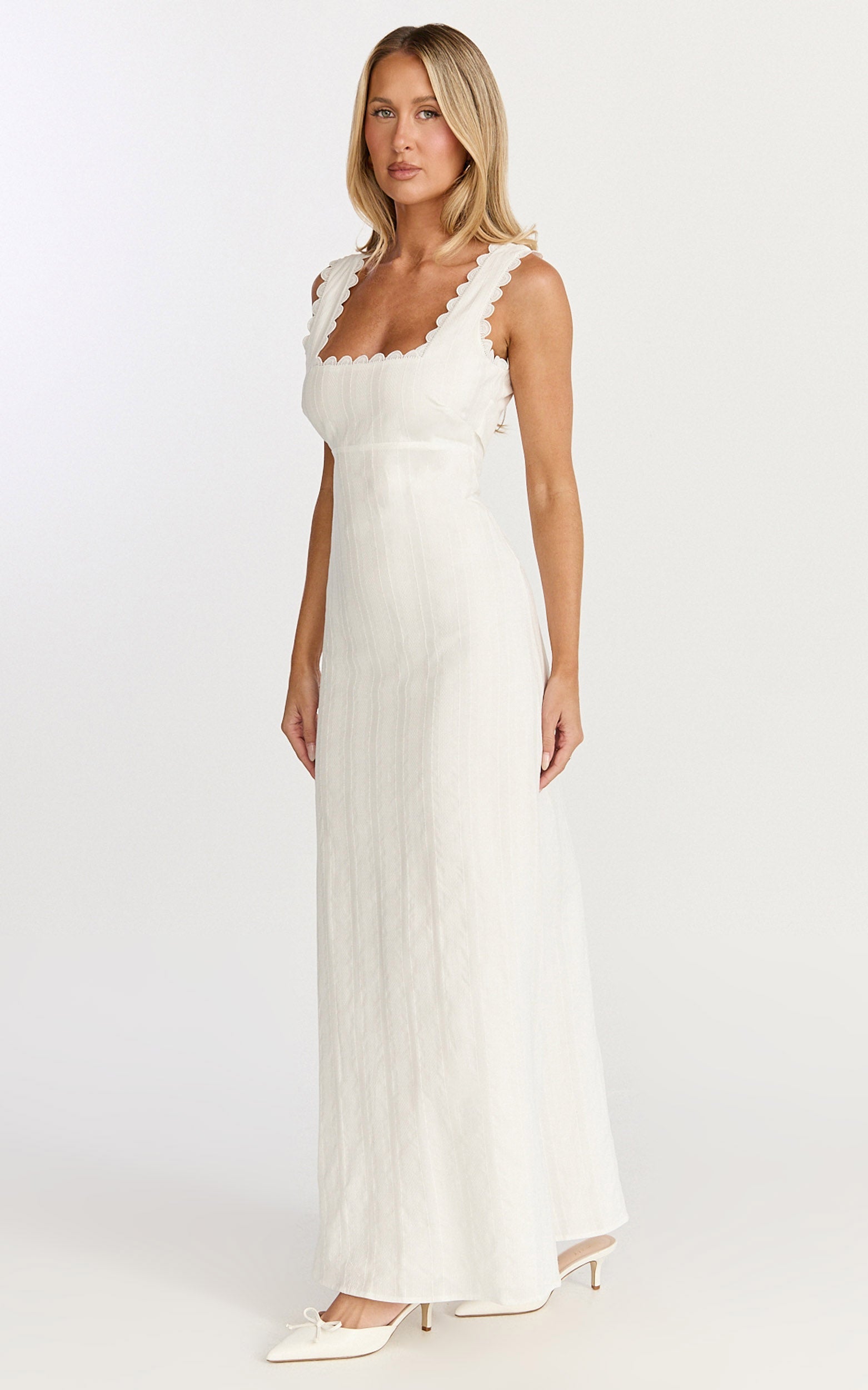 Roxanne Midi Dress - Square Neck Fit And Flare Dress in White