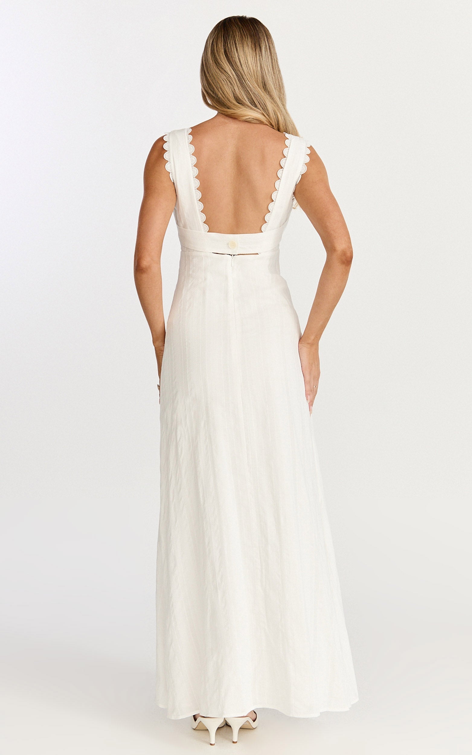 Roxanne Midi Dress - Square Neck Fit And Flare Dress in White