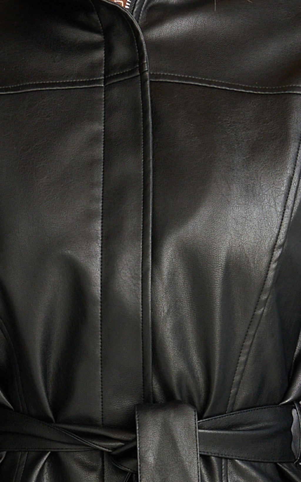 Orielle Jacket - Faux Leather Belted Funnel Neck Jacket in Black