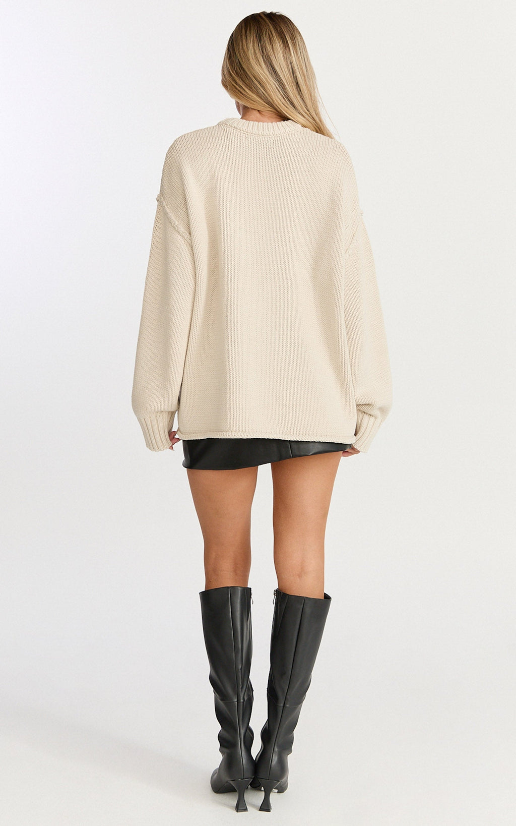 Kira Top - Crew Neck Oversized Jumper in Beige