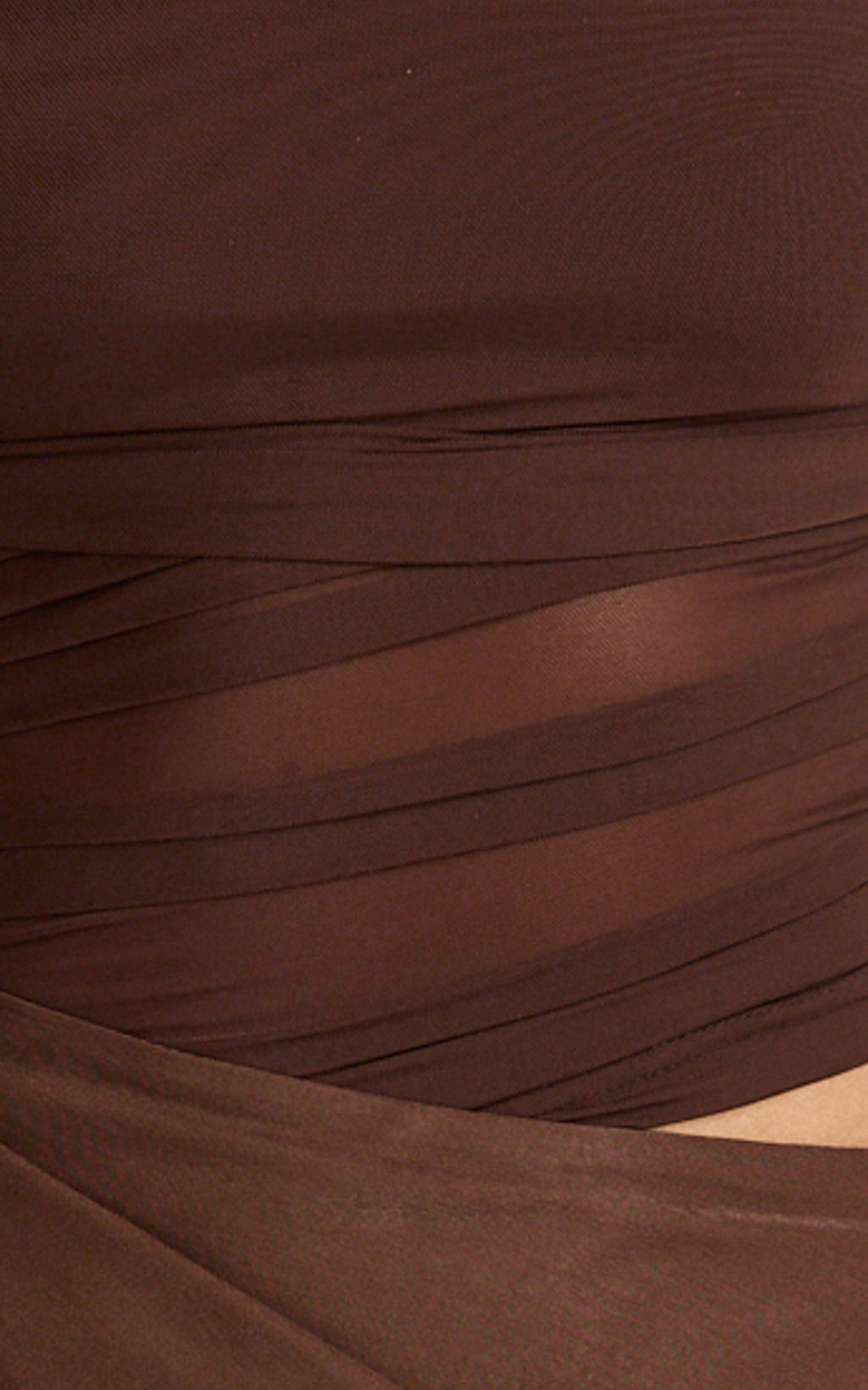 Zuri Midi Dress - Cut Out Draped Shoulder Dress in Chocolate