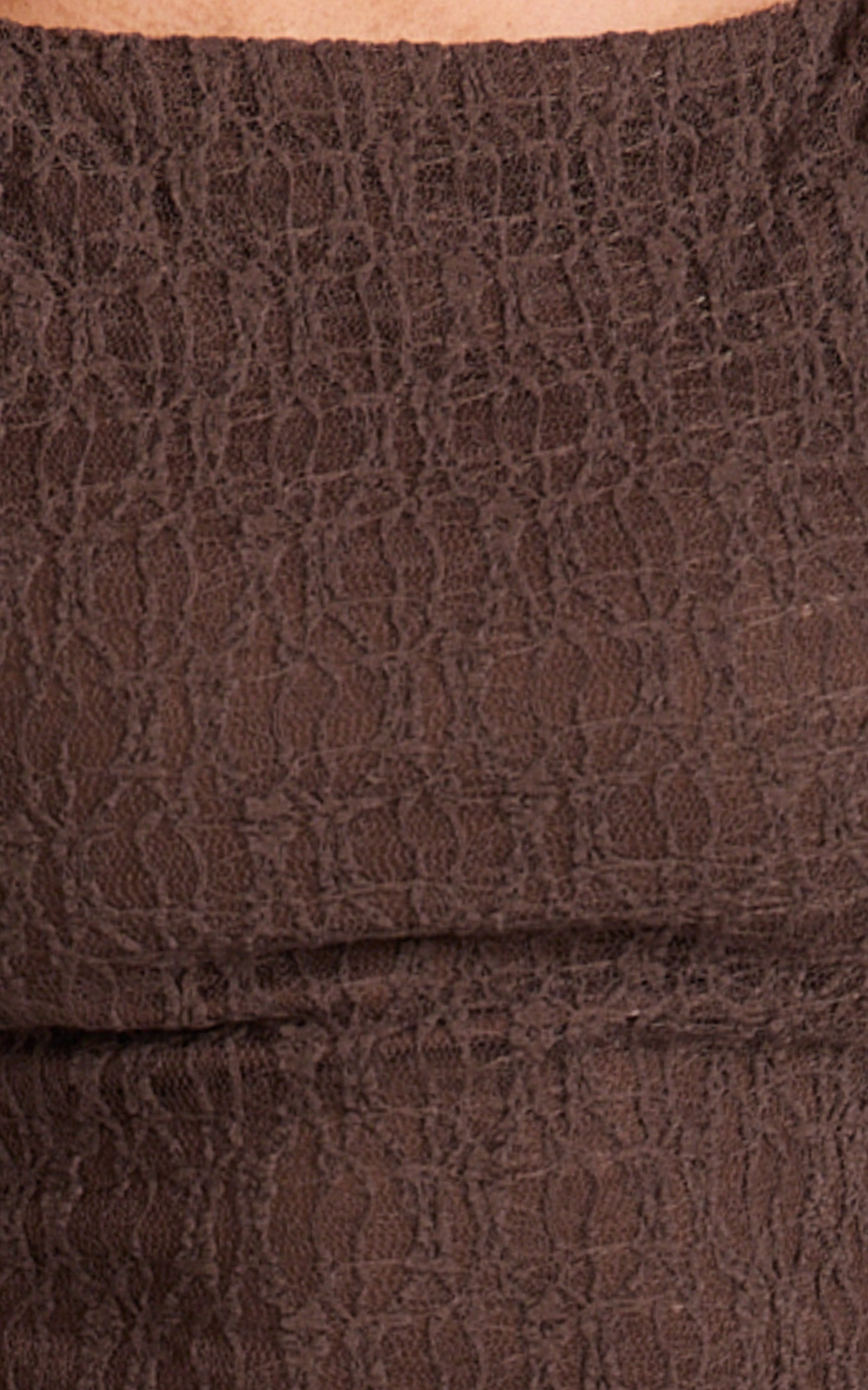 Abby Midi Dress - High Neck Asym Detail Dress in Chocolate